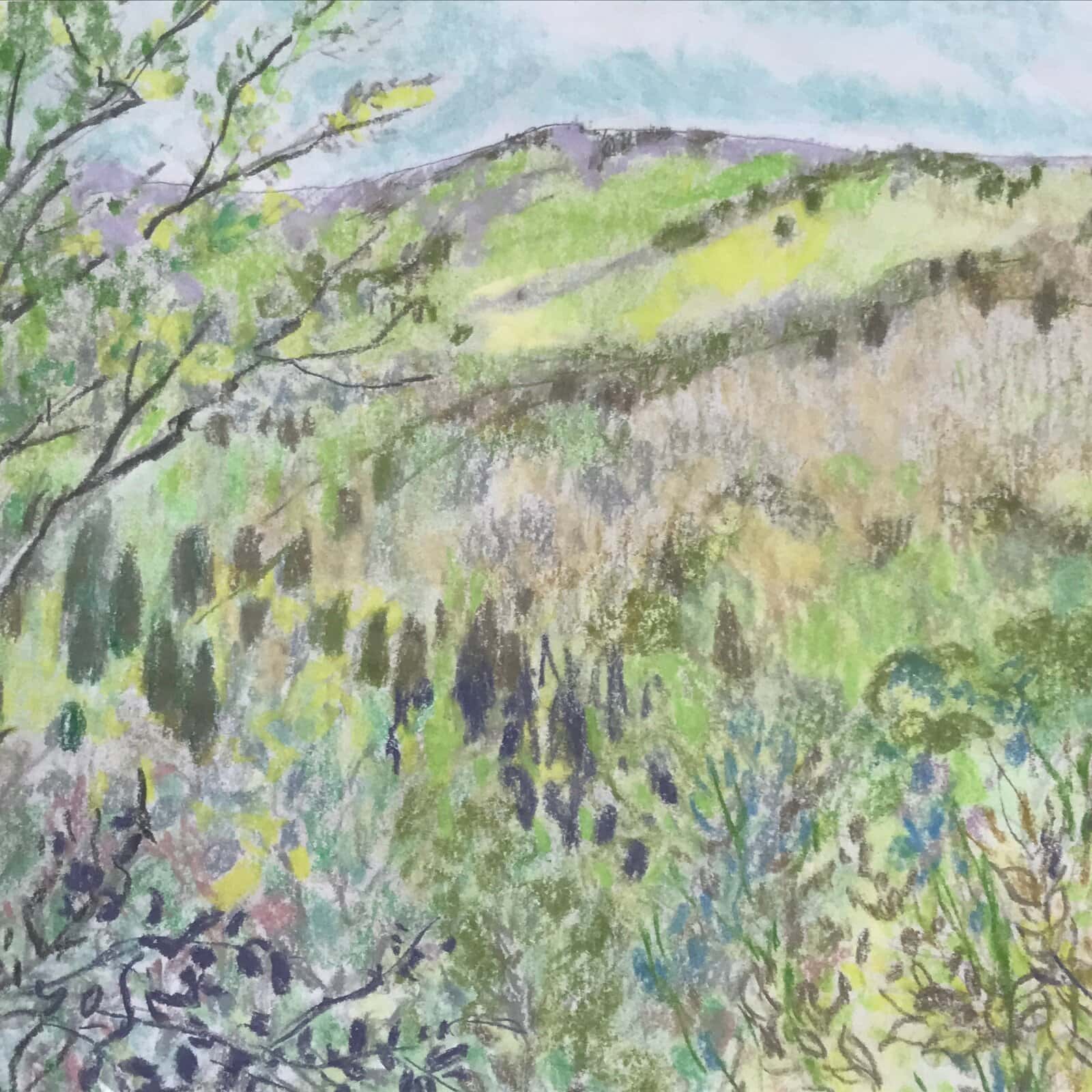 Japanese Lush Nature Landscape Pastel Drawing Art Signed Yoshihiro Hagino FL321