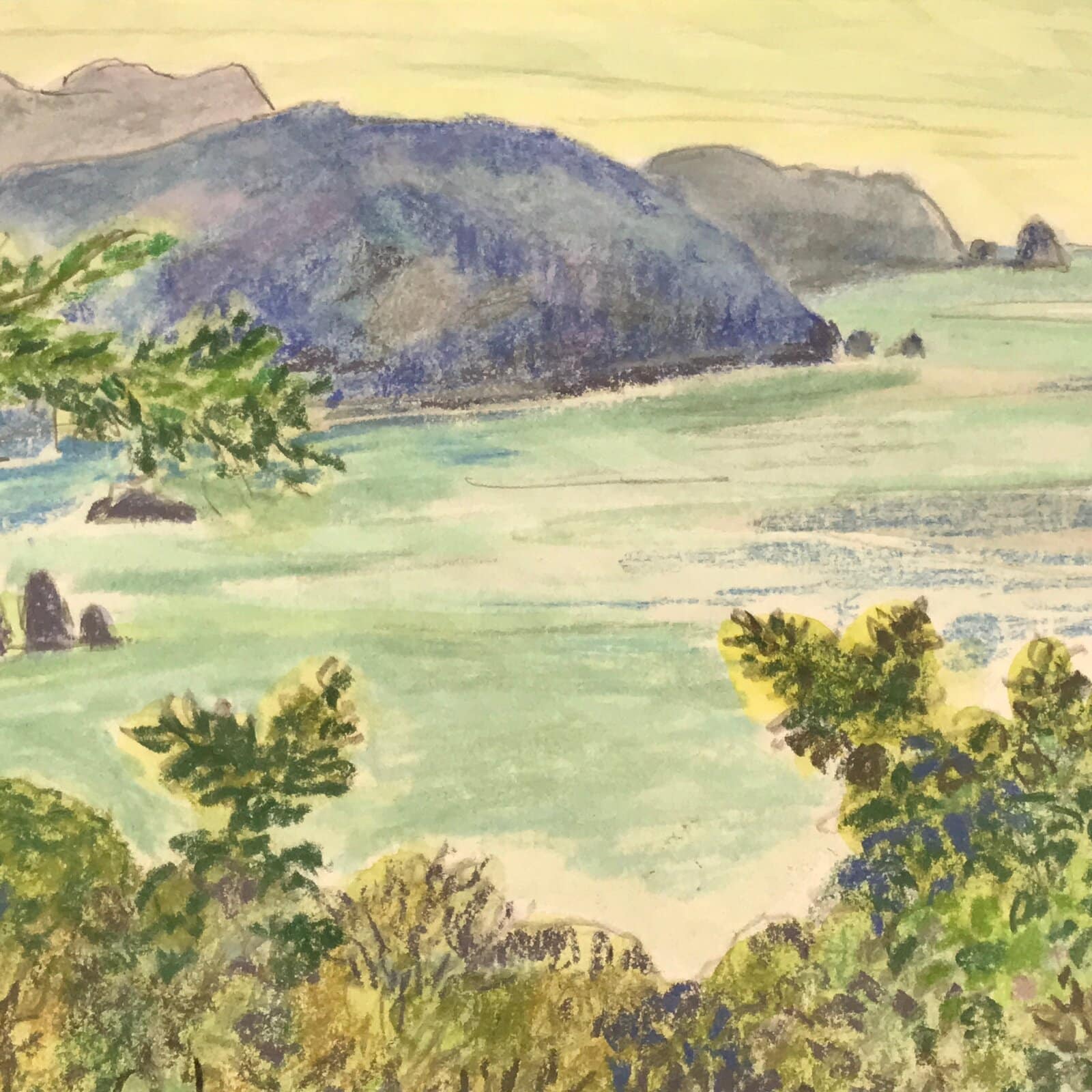 Japanese Lush Ocean Coastline Pastel Drawing Art Signed Yoshihiro Hagino FL337