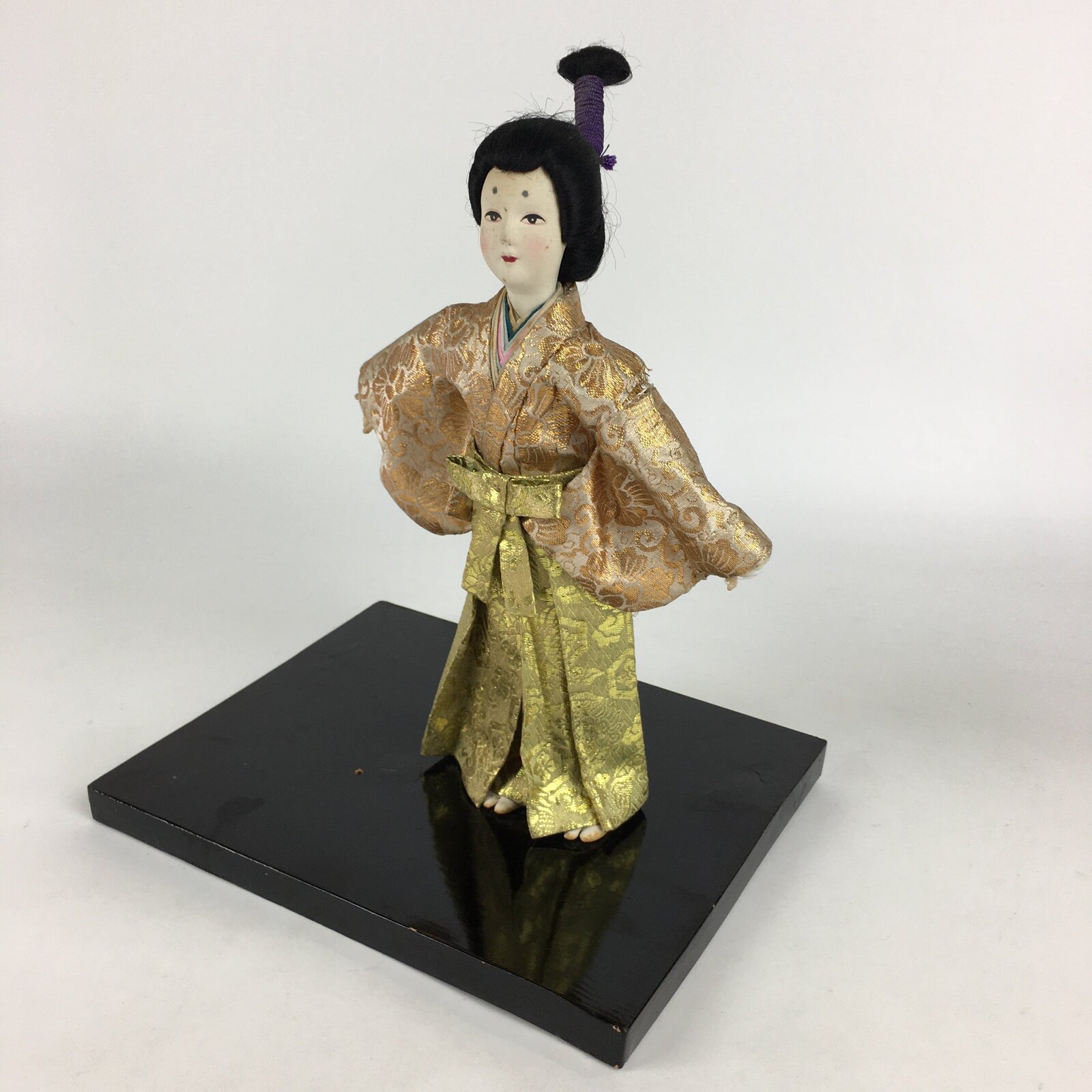 Japanese Man Hina Doll Vtg Figurine Fabric Golden Kimono Ningyo BD798
