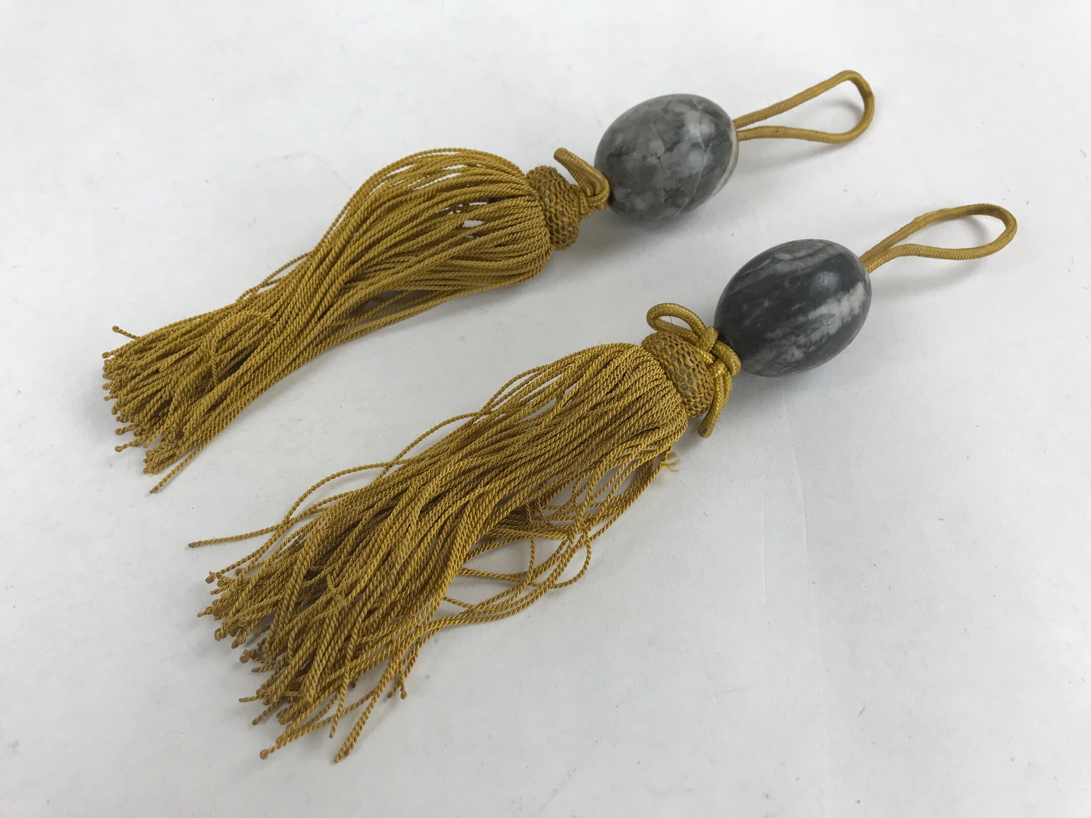 Japanese Marble Stone Hanging Scroll Weights Fuchin Kakejiku Gold Tassel FC332