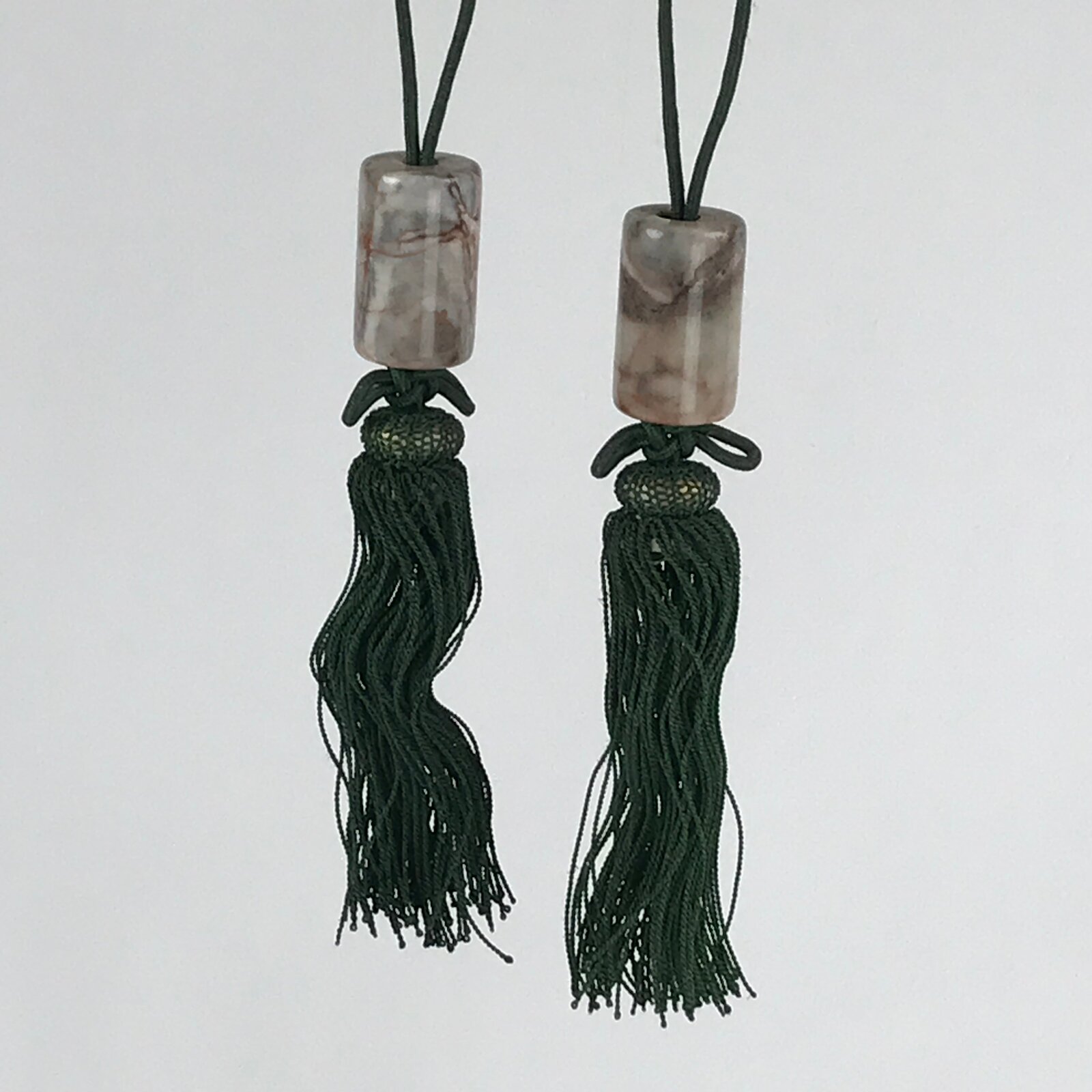 Japanese Marble Stone Hanging Scroll Weights Fuchin Kakejiku Green Tassel FC333