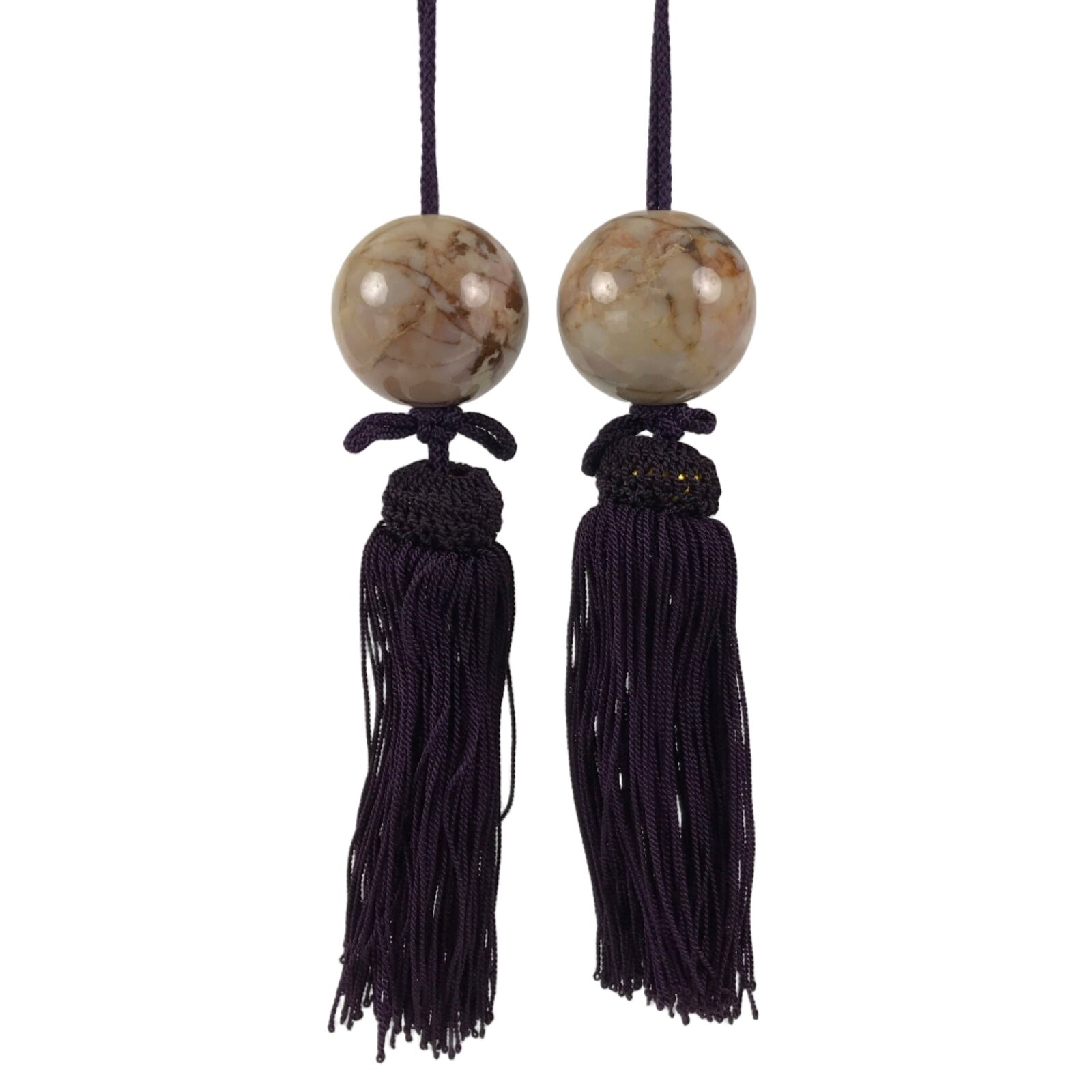 Japanese Marble Stone Hanging Scroll Weights Fuchin Kakejiku Purple Tassel FC370