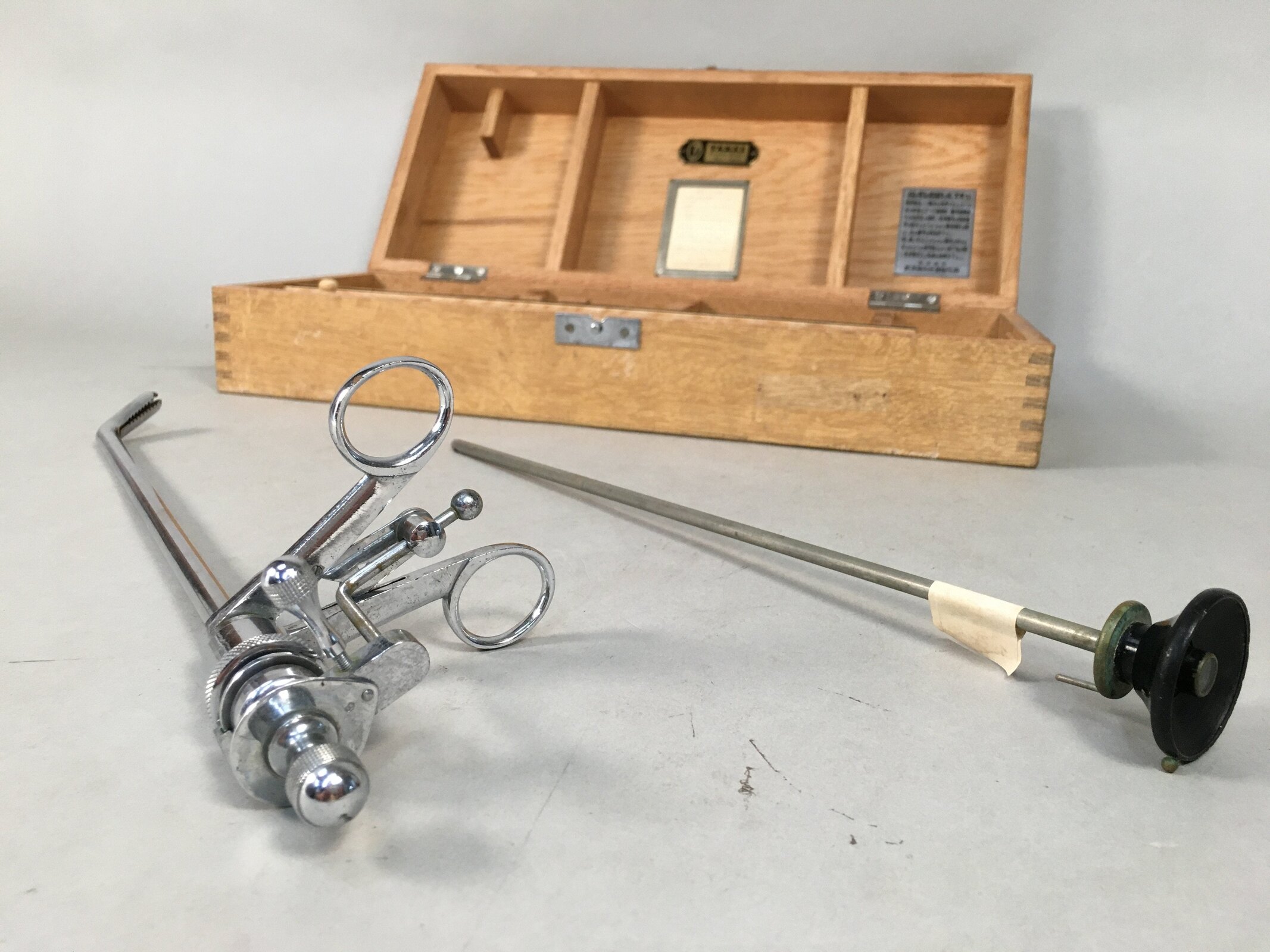 Japanese Medical Instrument Metal Tool Vtg Wooden Boxed PX529