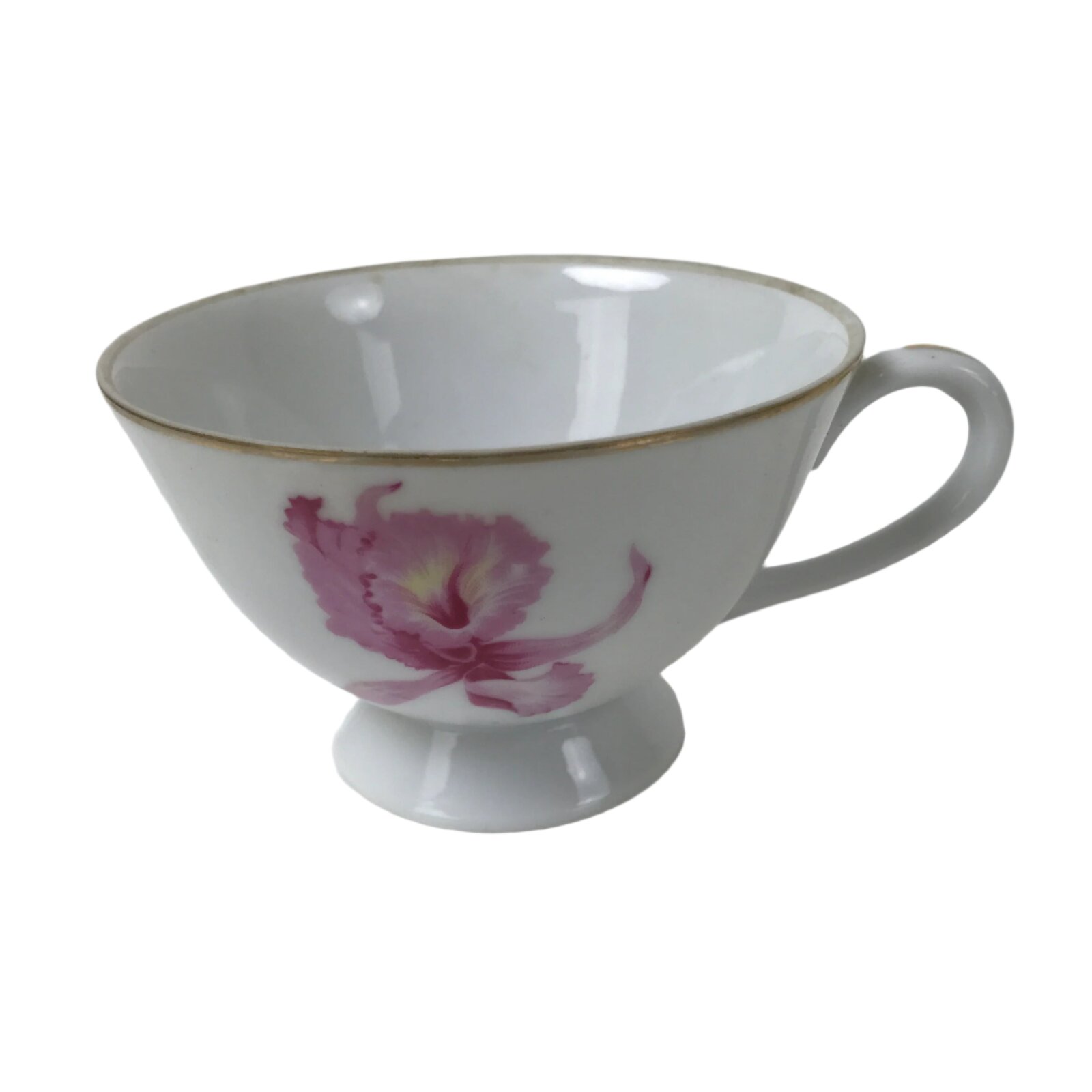 Japanese Meito Porcelain Western Teacup Vtg Iris Flower Pink Purple TC530