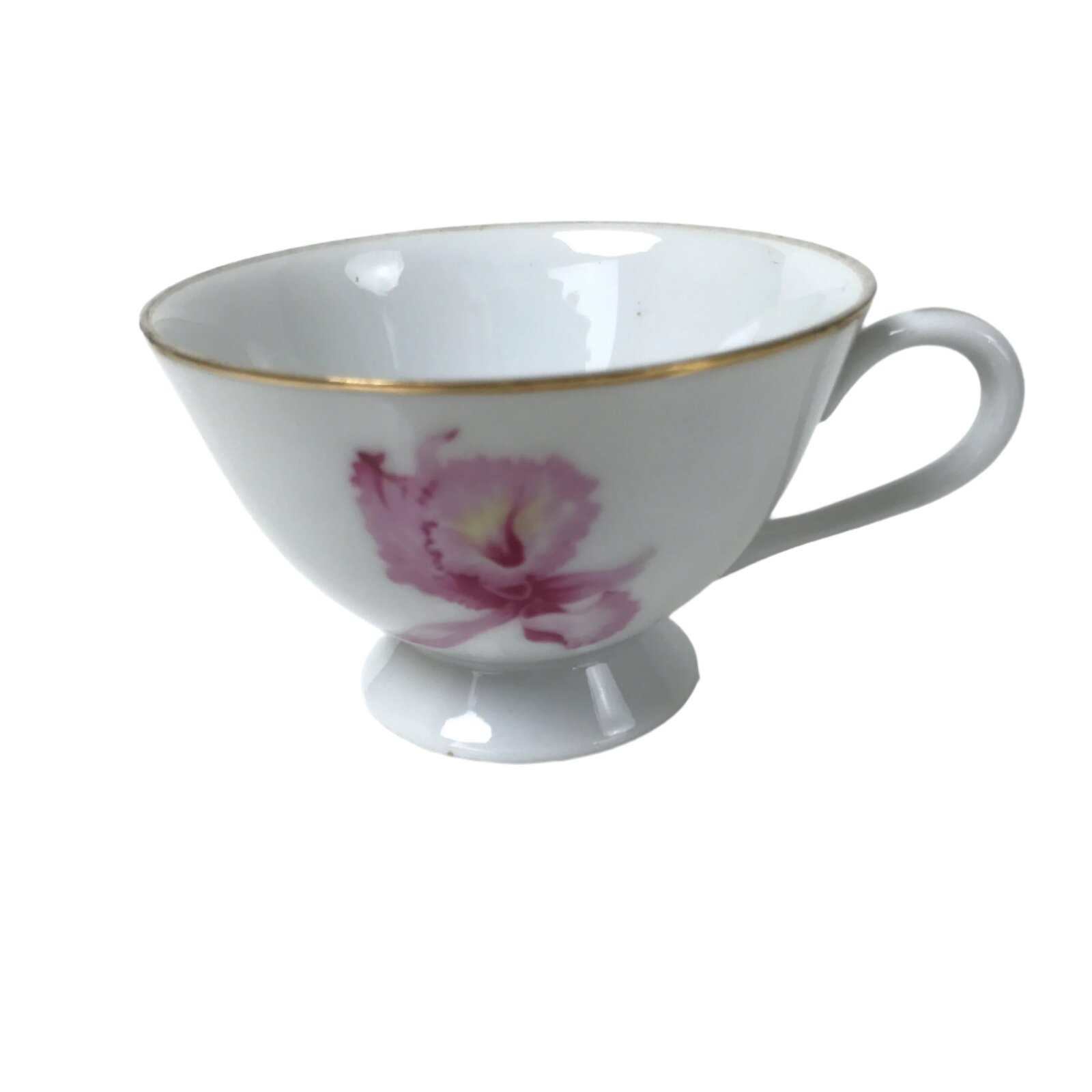 Japanese Meito Porcelain Western Teacup Vtg Iris Flower Pink Purple TC531
