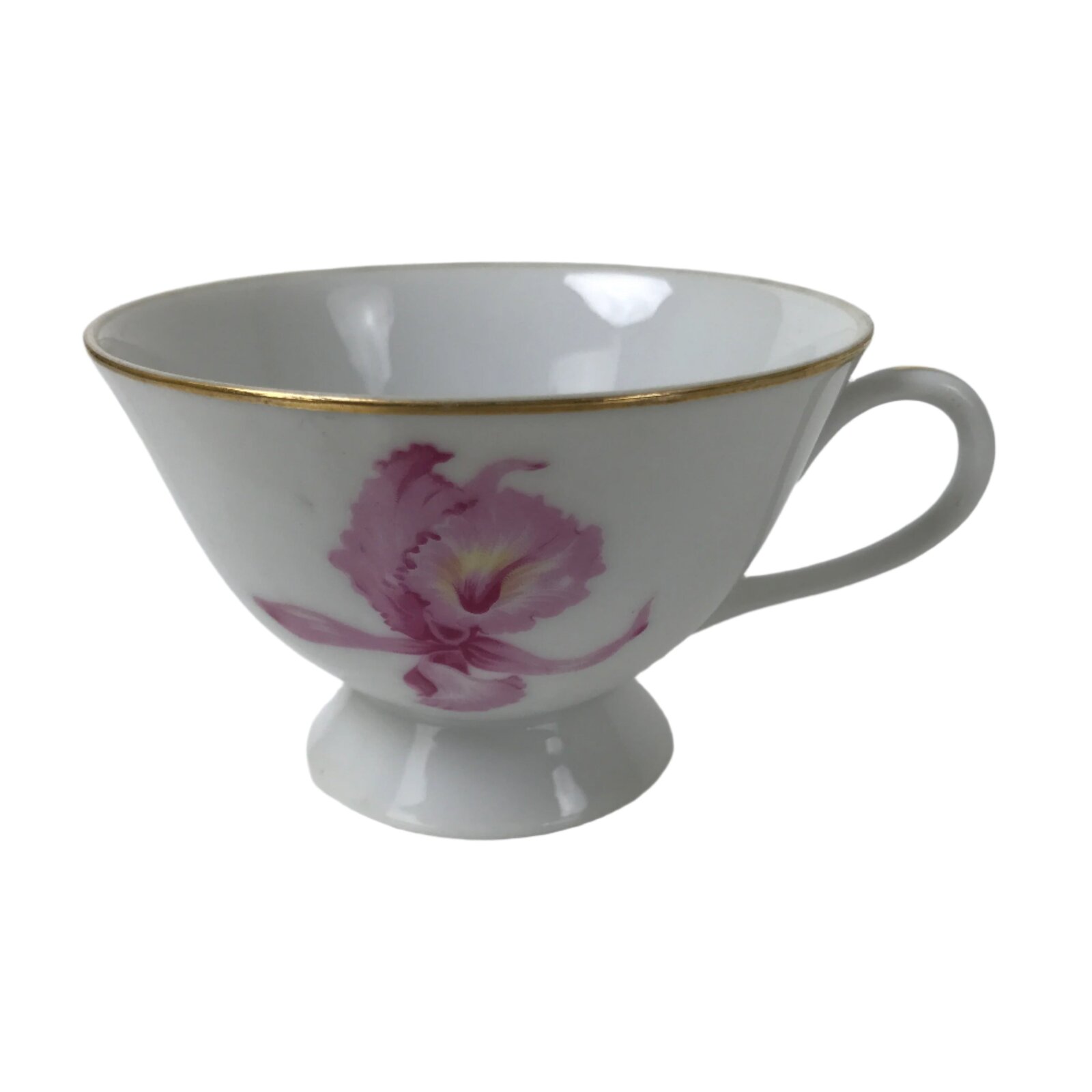 Japanese Meito Porcelain Western Teacup Vtg Iris Flower Pink Purple TC532