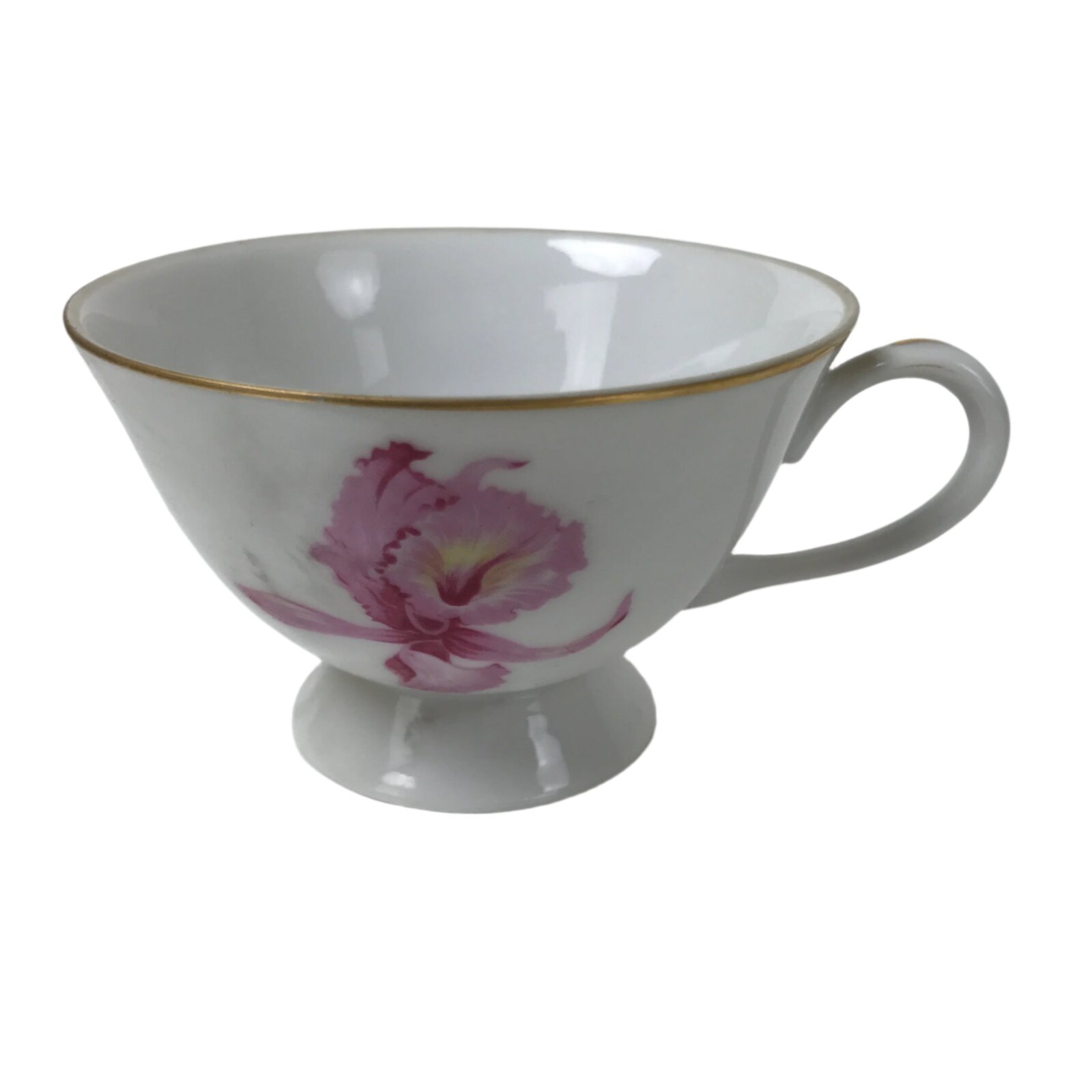 Japanese Meito Porcelain Western Teacup Vtg Iris Flower Pink Purple TC533