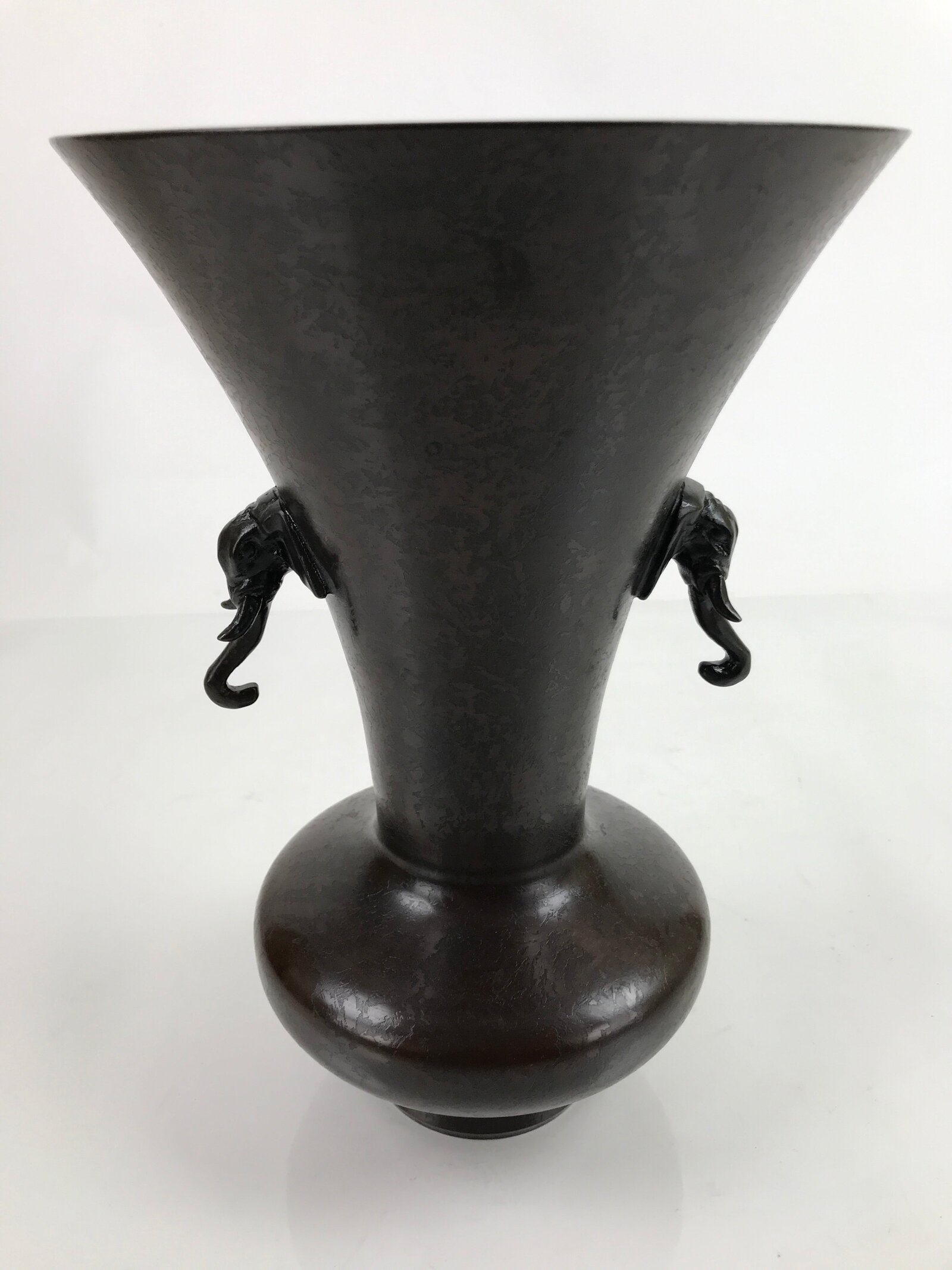 Japanese Metal Bronze Flower Vase Vtg Ikebana Kabin Brown Elephant FK154