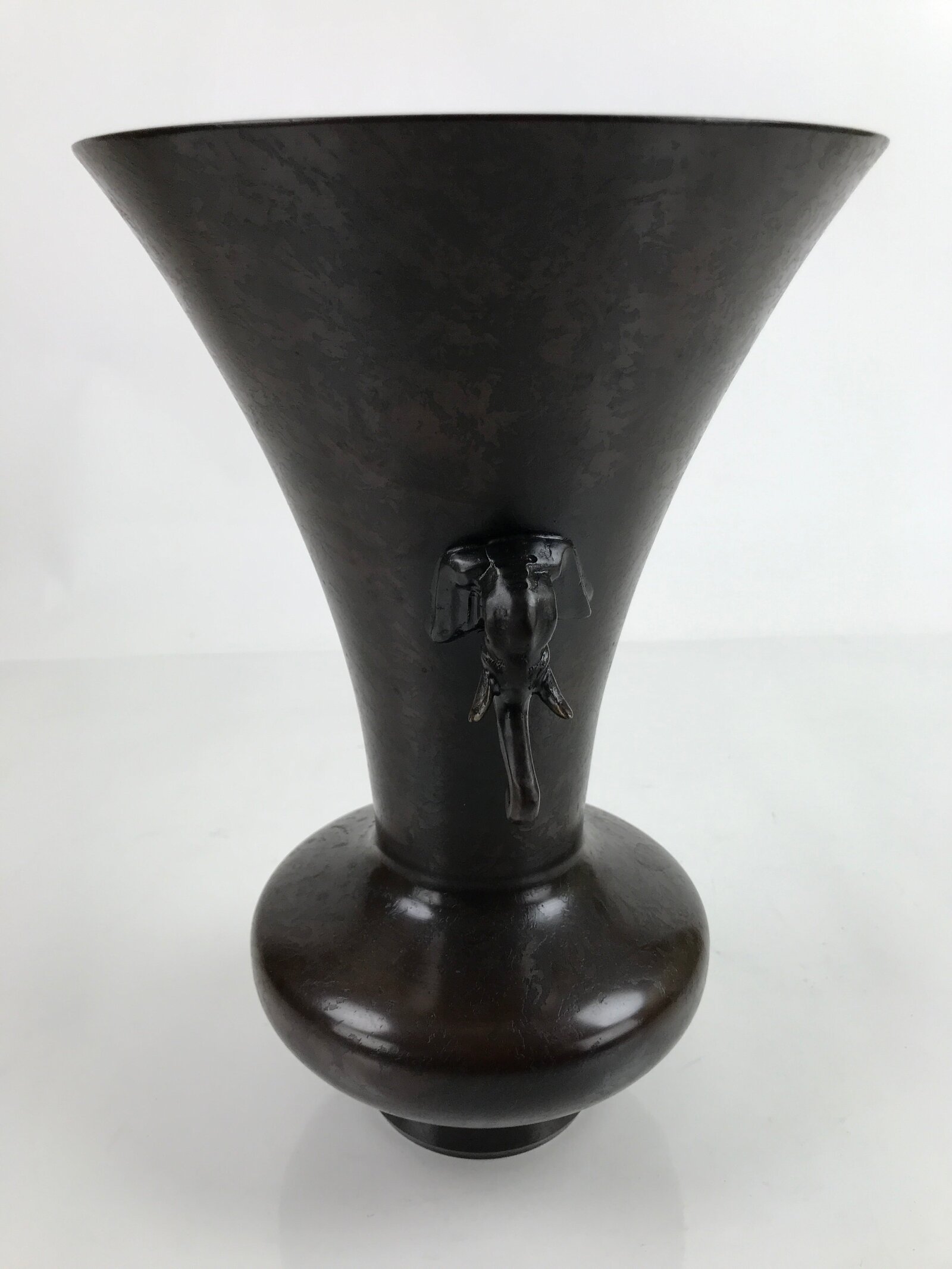 Japanese Metal Bronze Flower Vase Vtg Ikebana Kabin Brown Elephant FK154