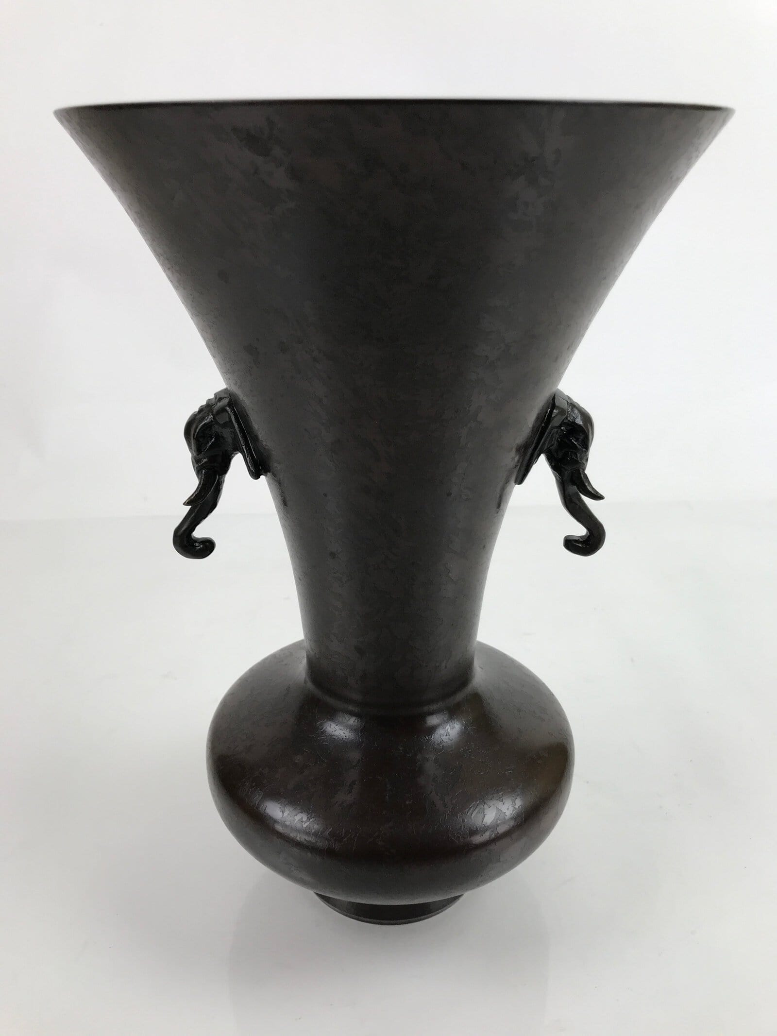 Japanese Metal Bronze Flower Vase Vtg Ikebana Kabin Brown Elephant FK154