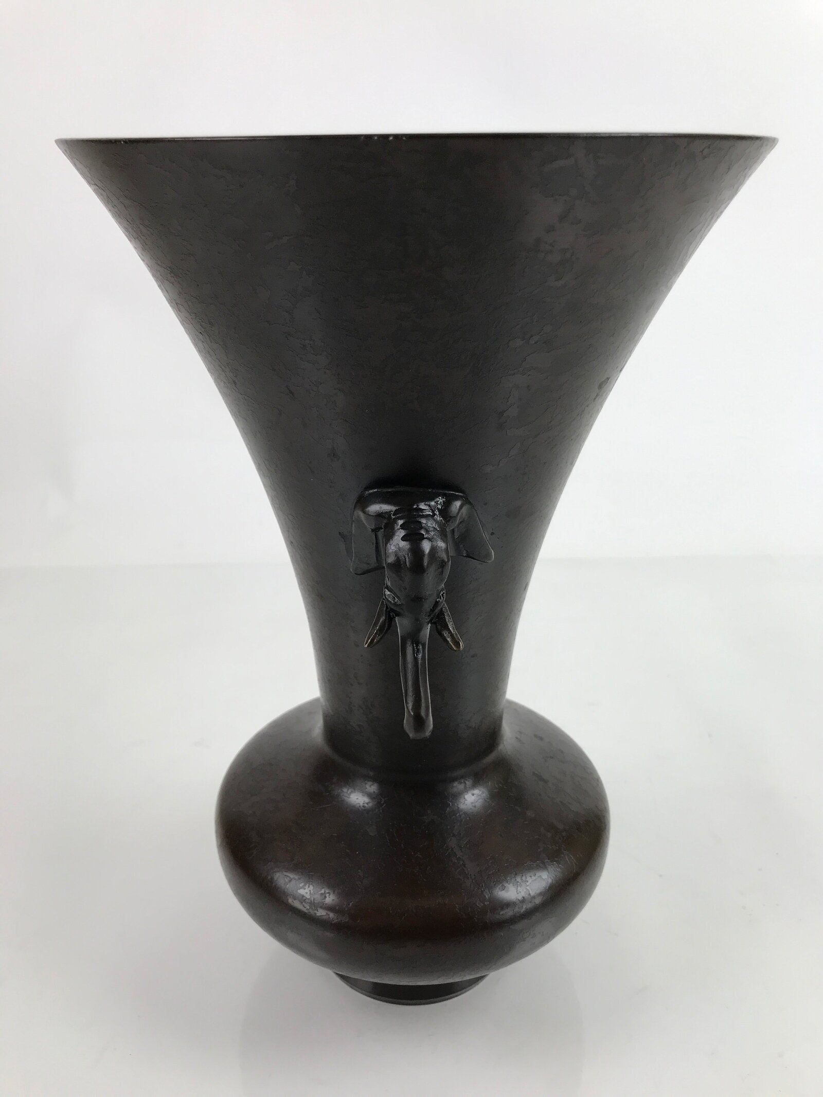 Japanese Metal Bronze Flower Vase Vtg Ikebana Kabin Brown Elephant FK154