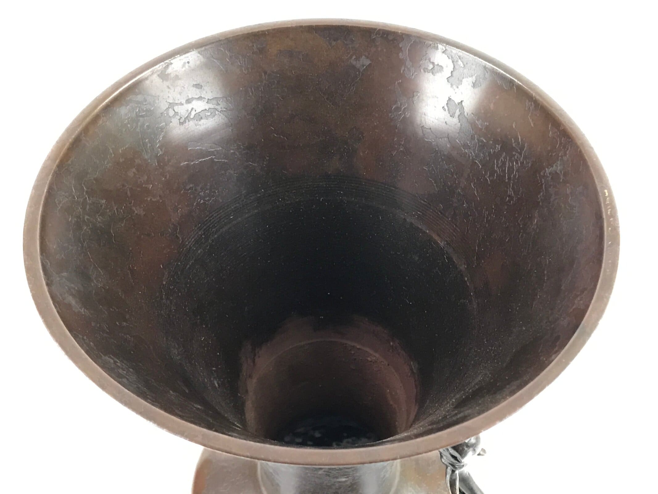 Japanese Metal Bronze Flower Vase Vtg Ikebana Kabin Brown Elephant FK154