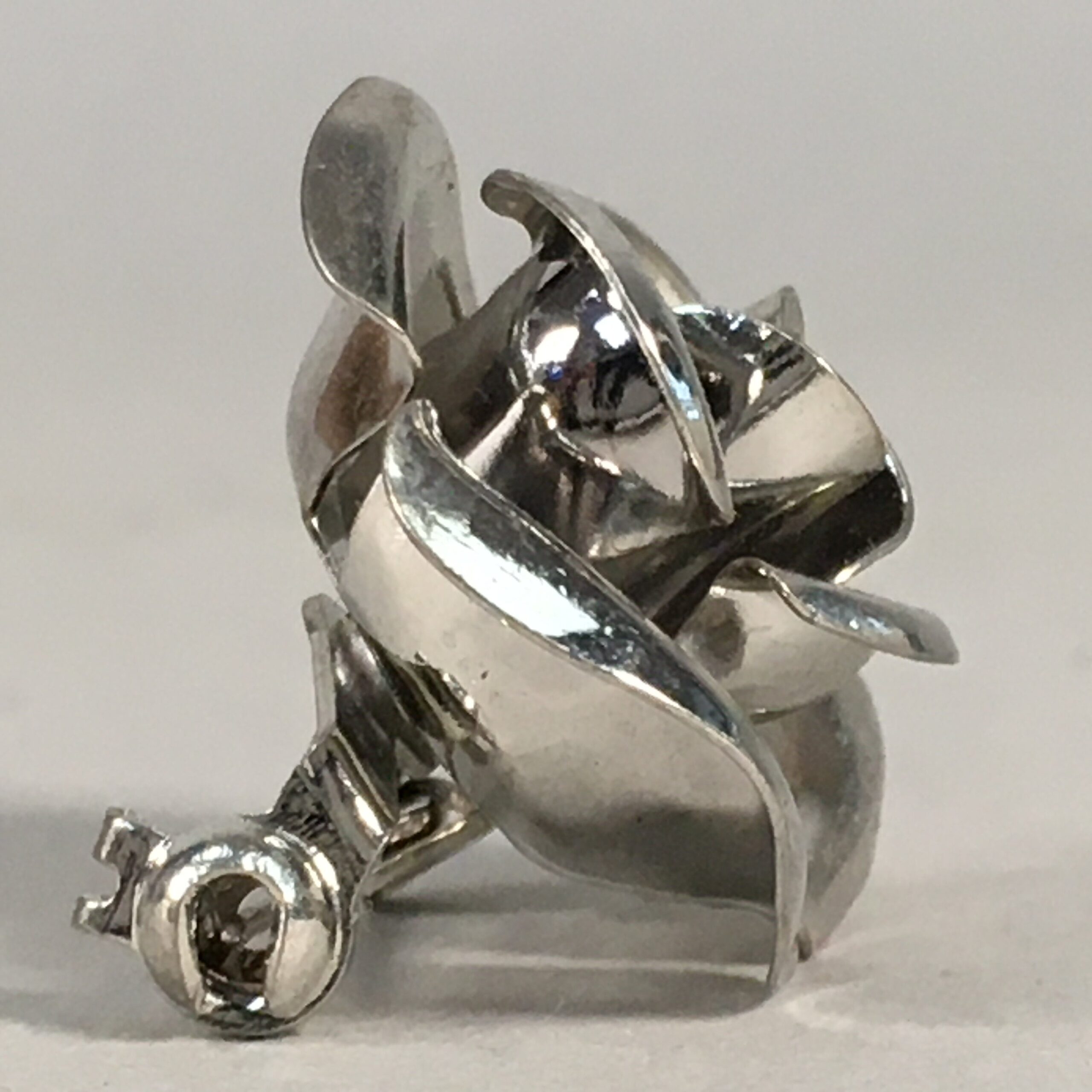 Japanese Metal Brooch Vtg Badge Pin Flower Rose 3-Dimensional 3D Silver JK83