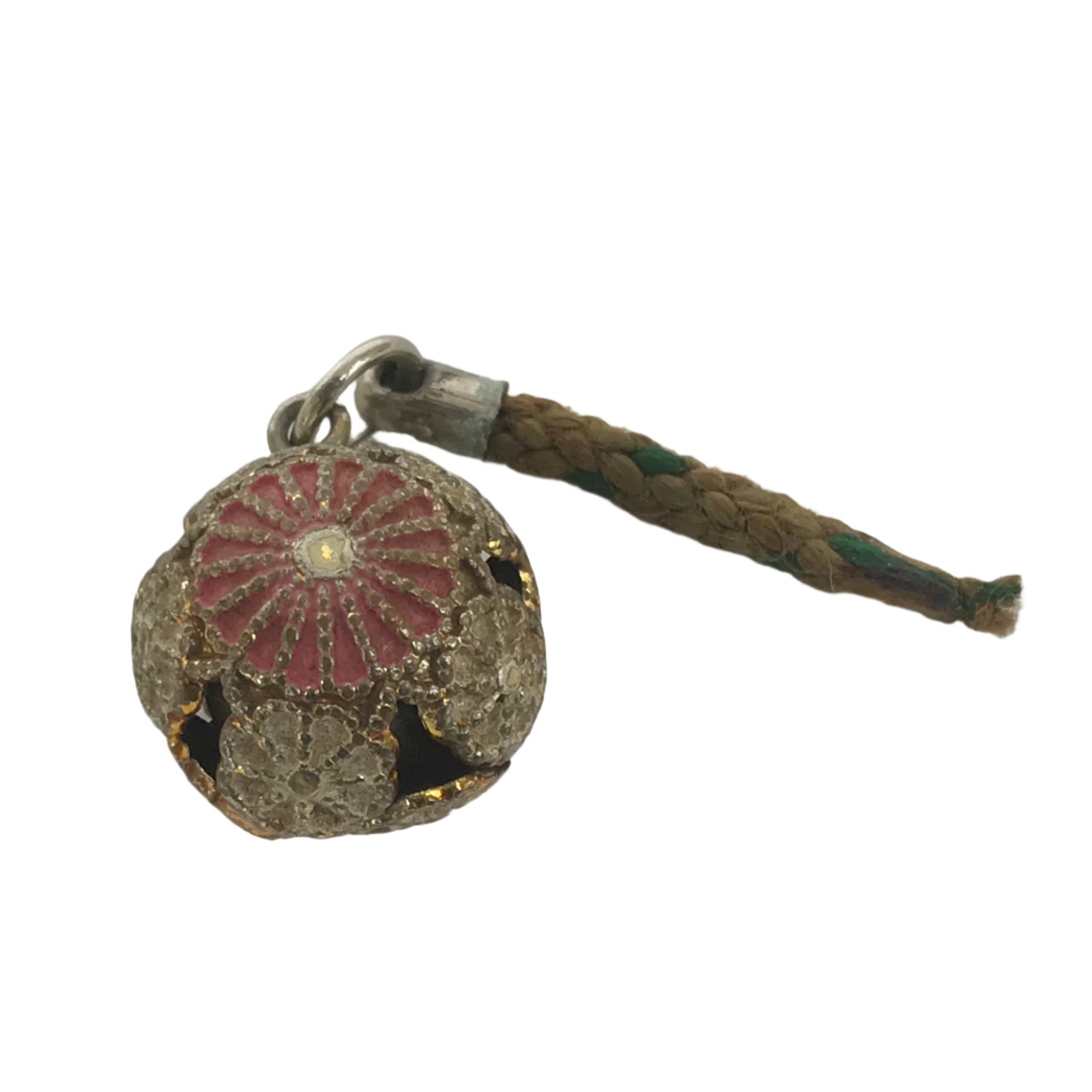 Japanese Metal Chrysanthemum Bell Keychain Ball Phone Strap Amulet Pink JK877