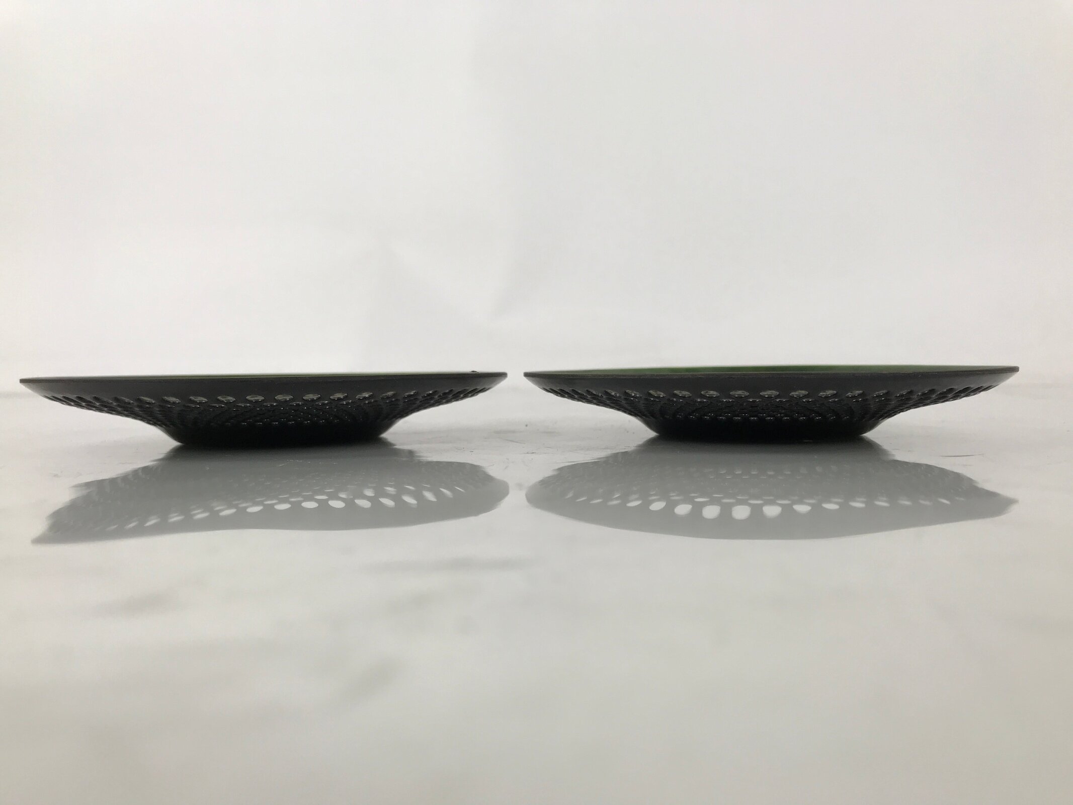Japanese Metal Drink Saucer Vtg Chataku Coaster 2pcs Green Punched Holes L534