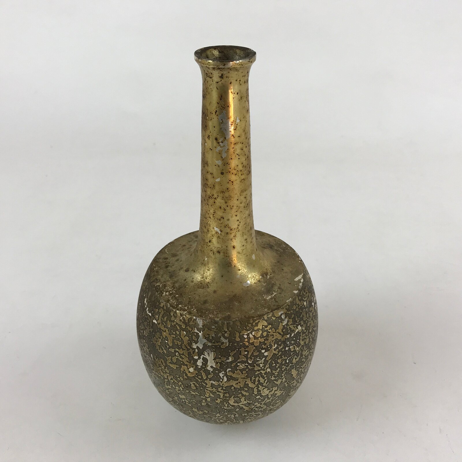 Japanese Metal Flower Vase Kabin Vtg Gold Round Ikebana Flower Arrangement FK78