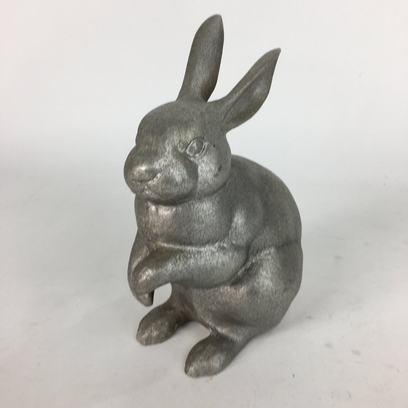 Japanese Metal Iron Rabbit Statue Vtg Display Ornament Silver Okimono BD670