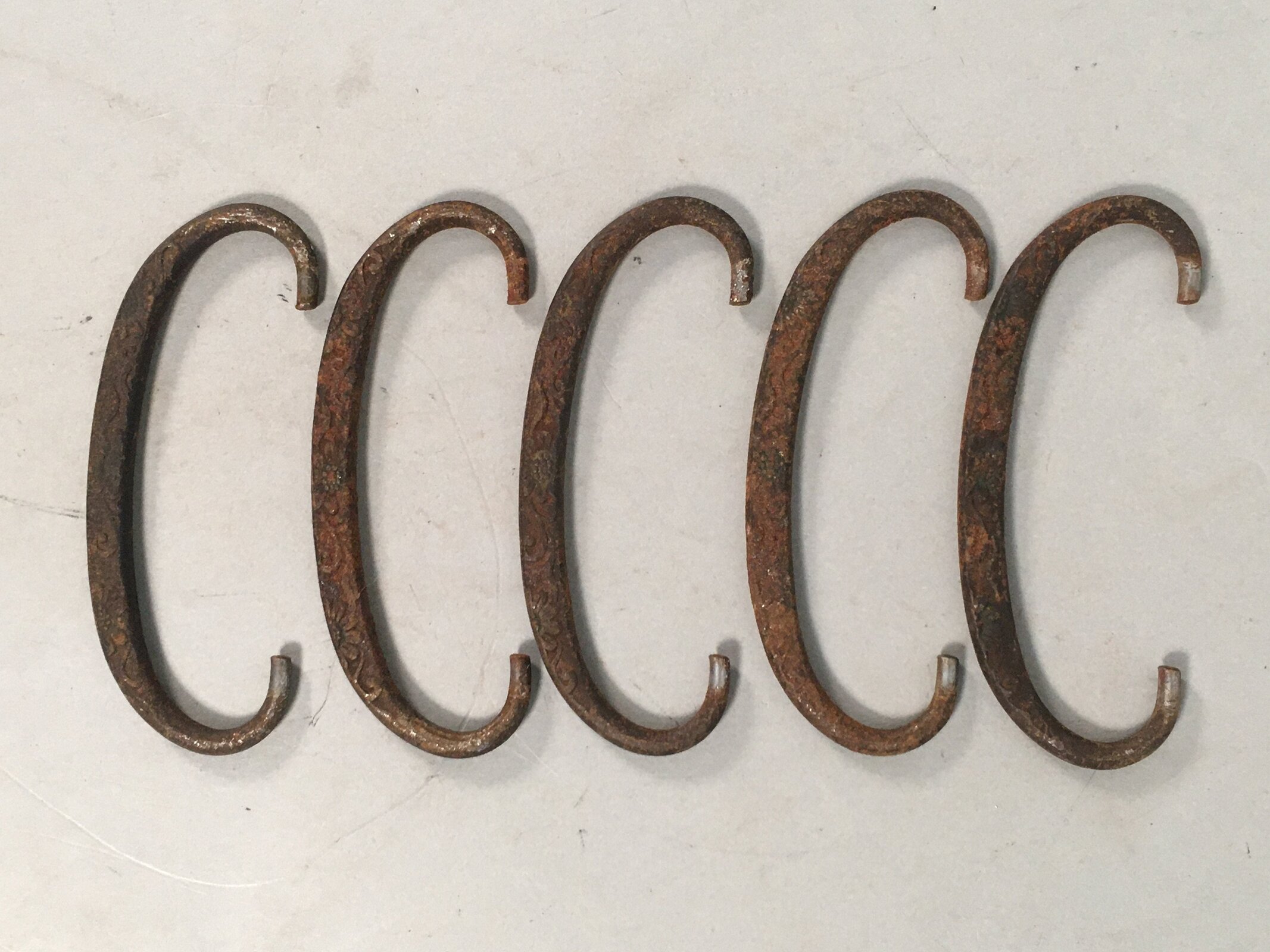 Japanese Metal Parts Chest Tansu Vtg Iron Handle 5pc Set Floral Relief JK151