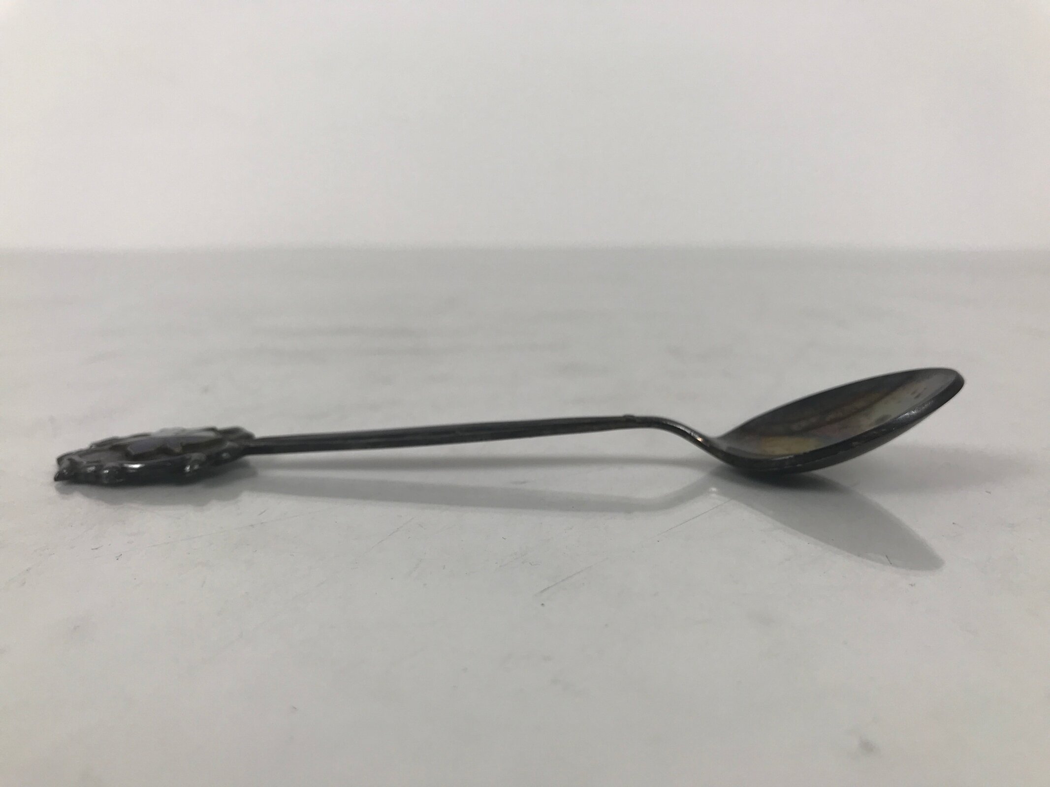 Japanese Metal Spoon Vtg Teaspoon Small Coffee Silver Emblem Blue Enamel JK928