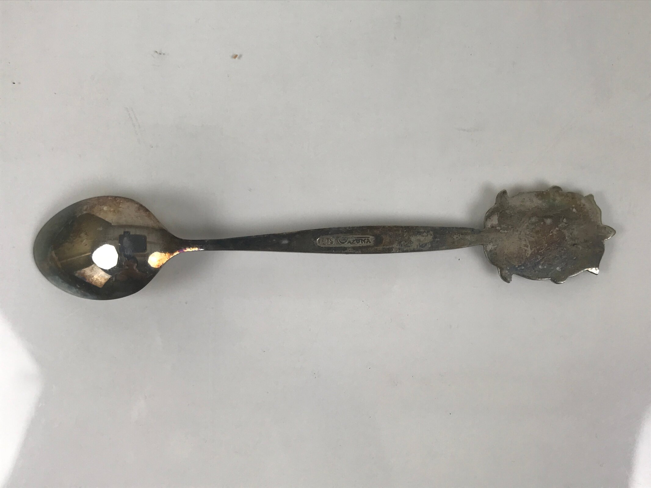 Japanese Metal Spoon Vtg Teaspoon Small Coffee Silver Emblem Wooden Box JK932