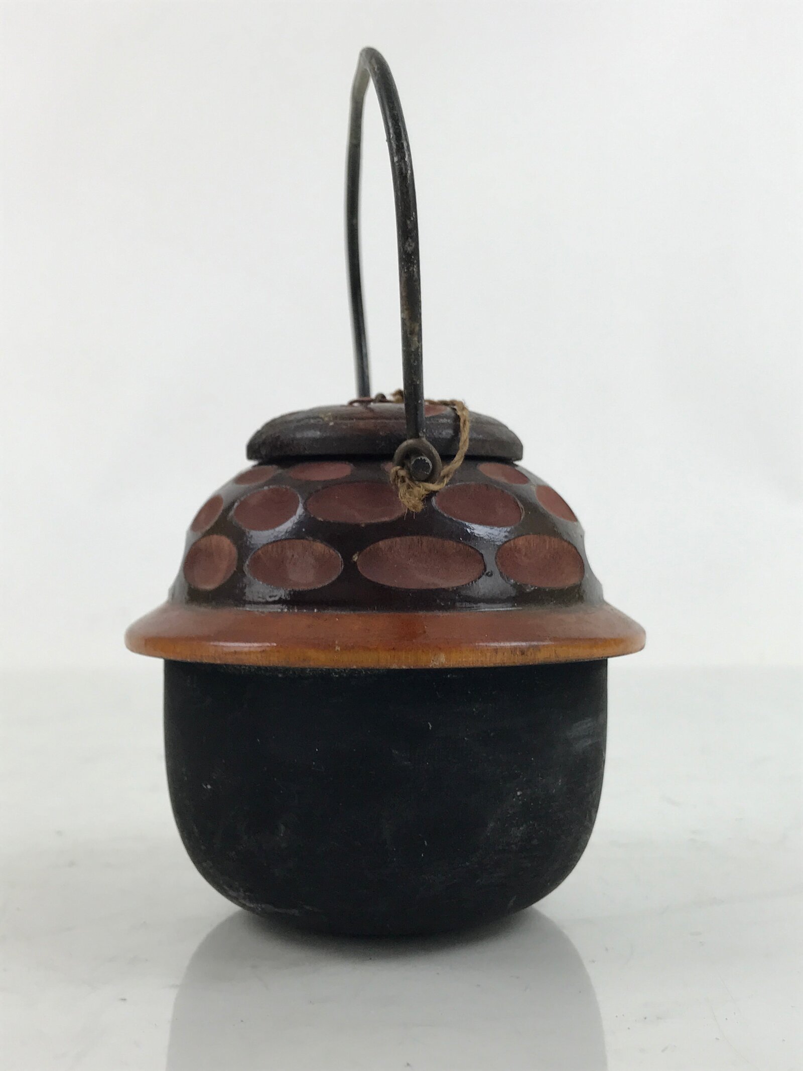 Japanese Miniature Chagama Tea Kettle Vtg Komono Ire Brown Black Wood JK795
