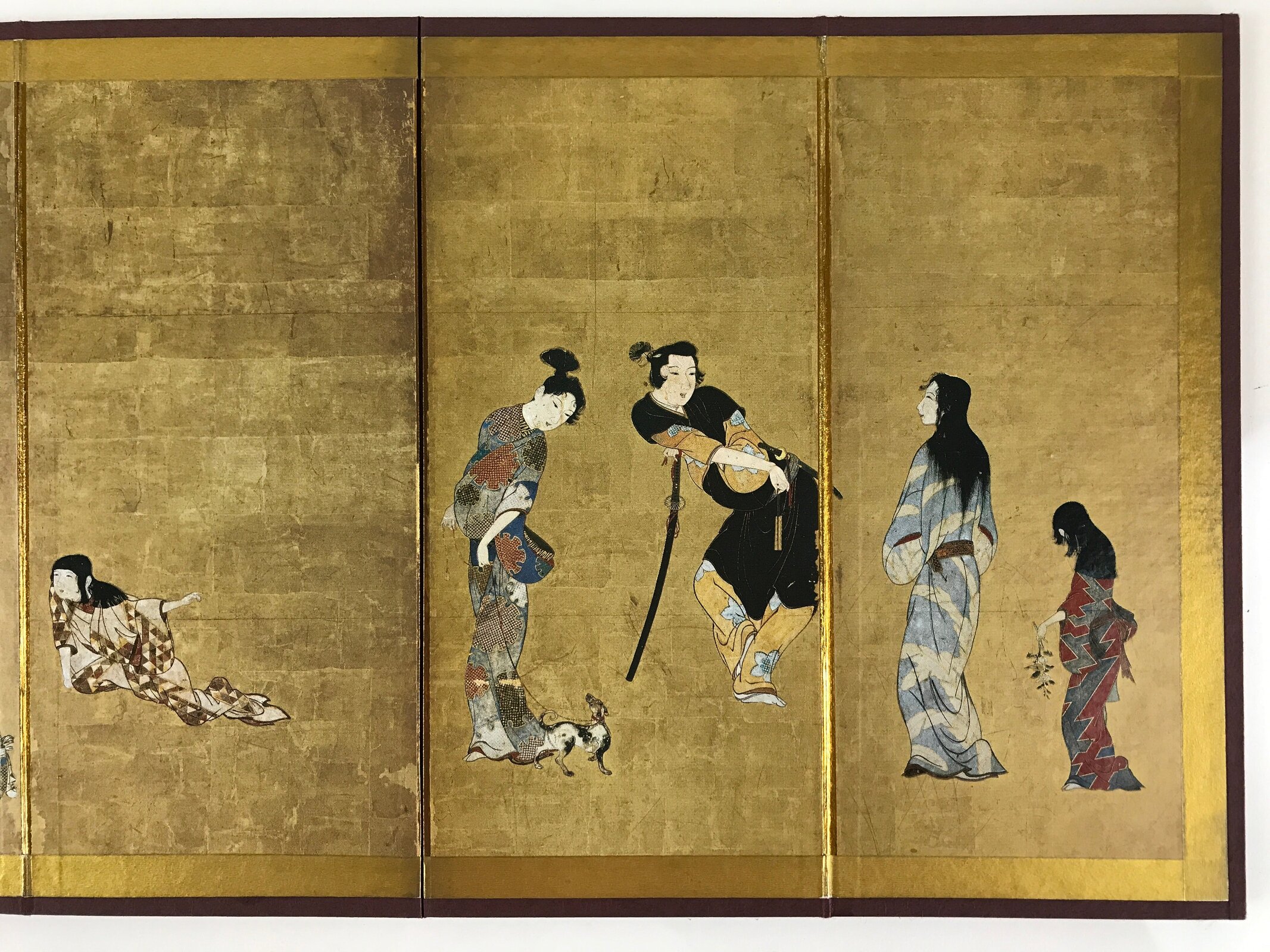 Japanese Miniature Furniture Hikone Byobu Vtg Gold Folding Screen Panel PX633