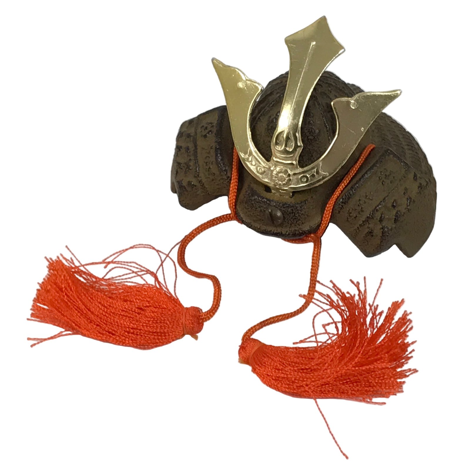 Japanese Miniature Iron Metal Samurai Helmet Kabuto Vtg Boy Festival Brown ID647
