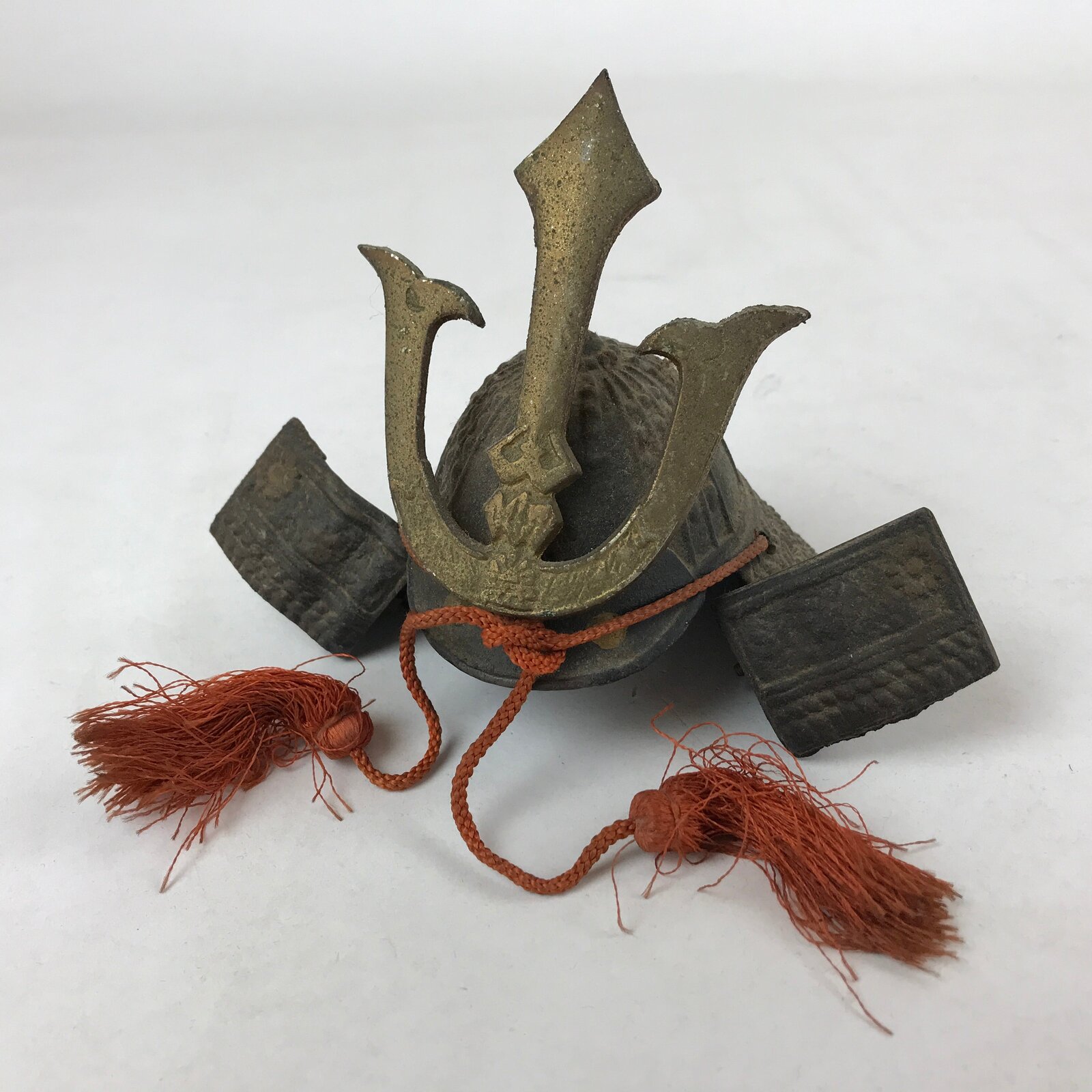 Japanese Miniature Metal Samurai Helmet Kabuto Vtg Boys Festival Brown ID551