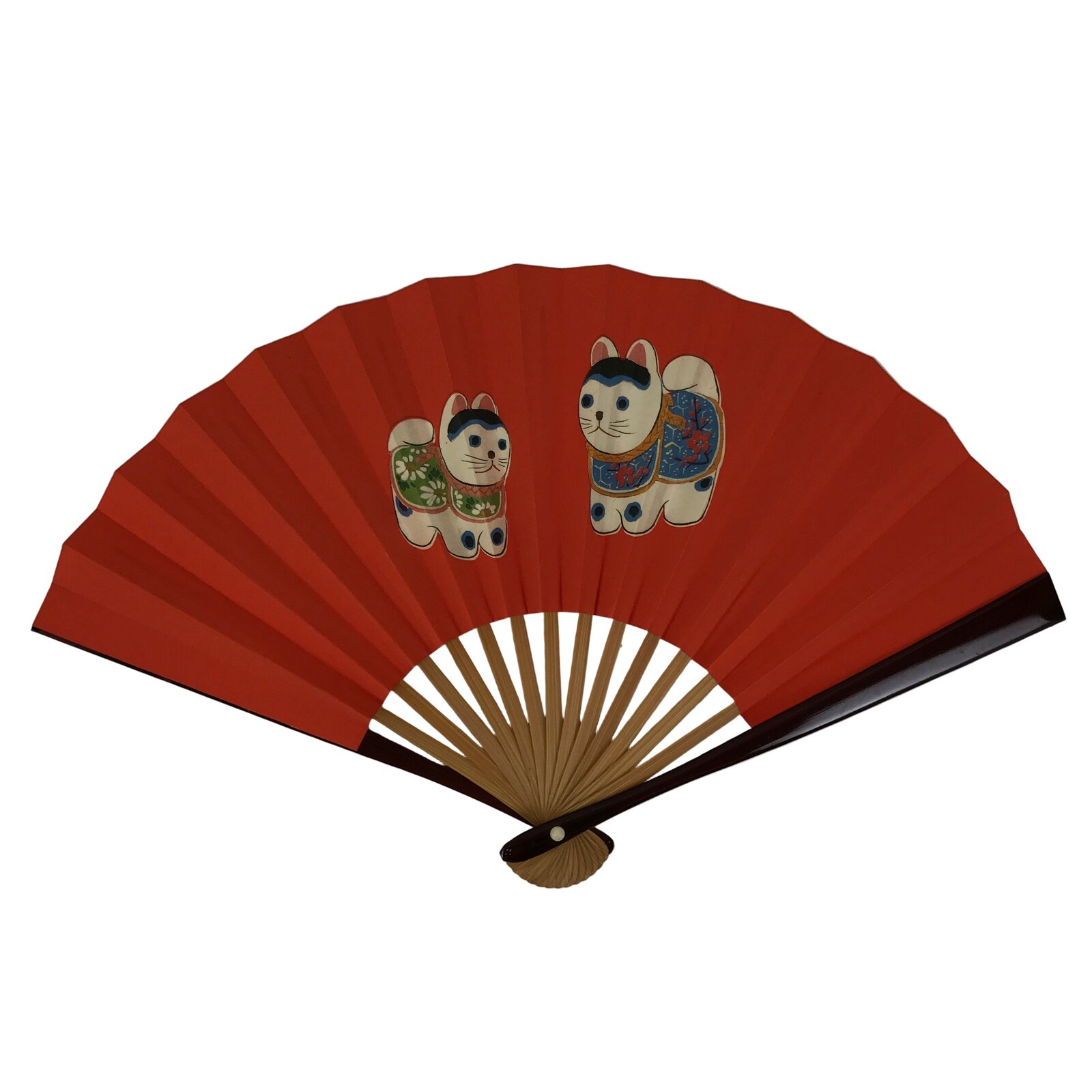 Japanese Miniature Paper Folding Fan Sensu Bamboo Frame Dog Inuhariko Red 4D967