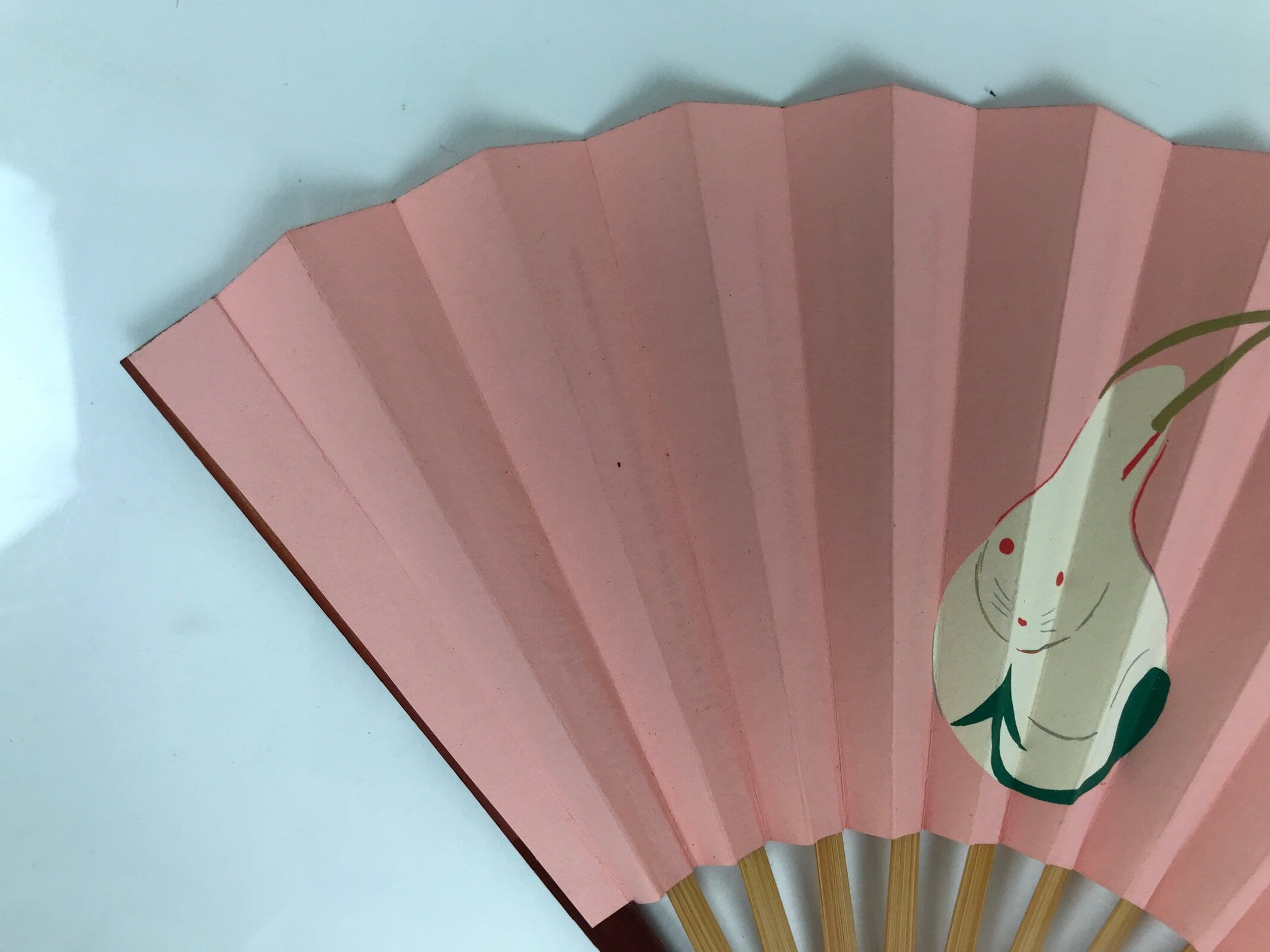 Japanese Miniature Paper Folding Fan Sensu Bamboo Frame Pink White Rabbits 4D964