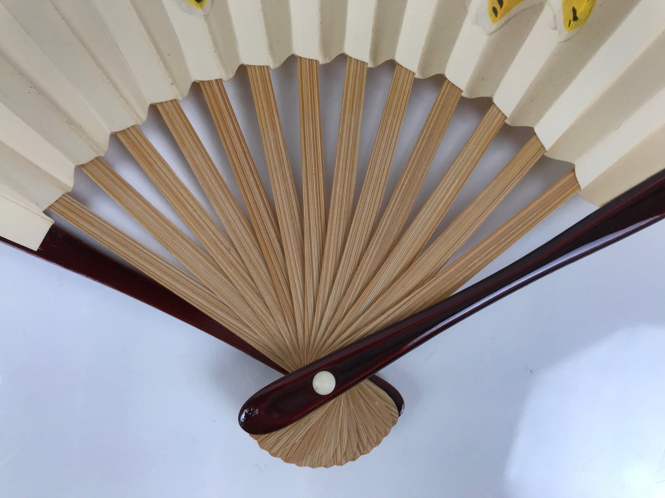 Japanese Miniature Paper Folding Fan Sensu Bamboo Frame Yellow Tiger Toy 4D965