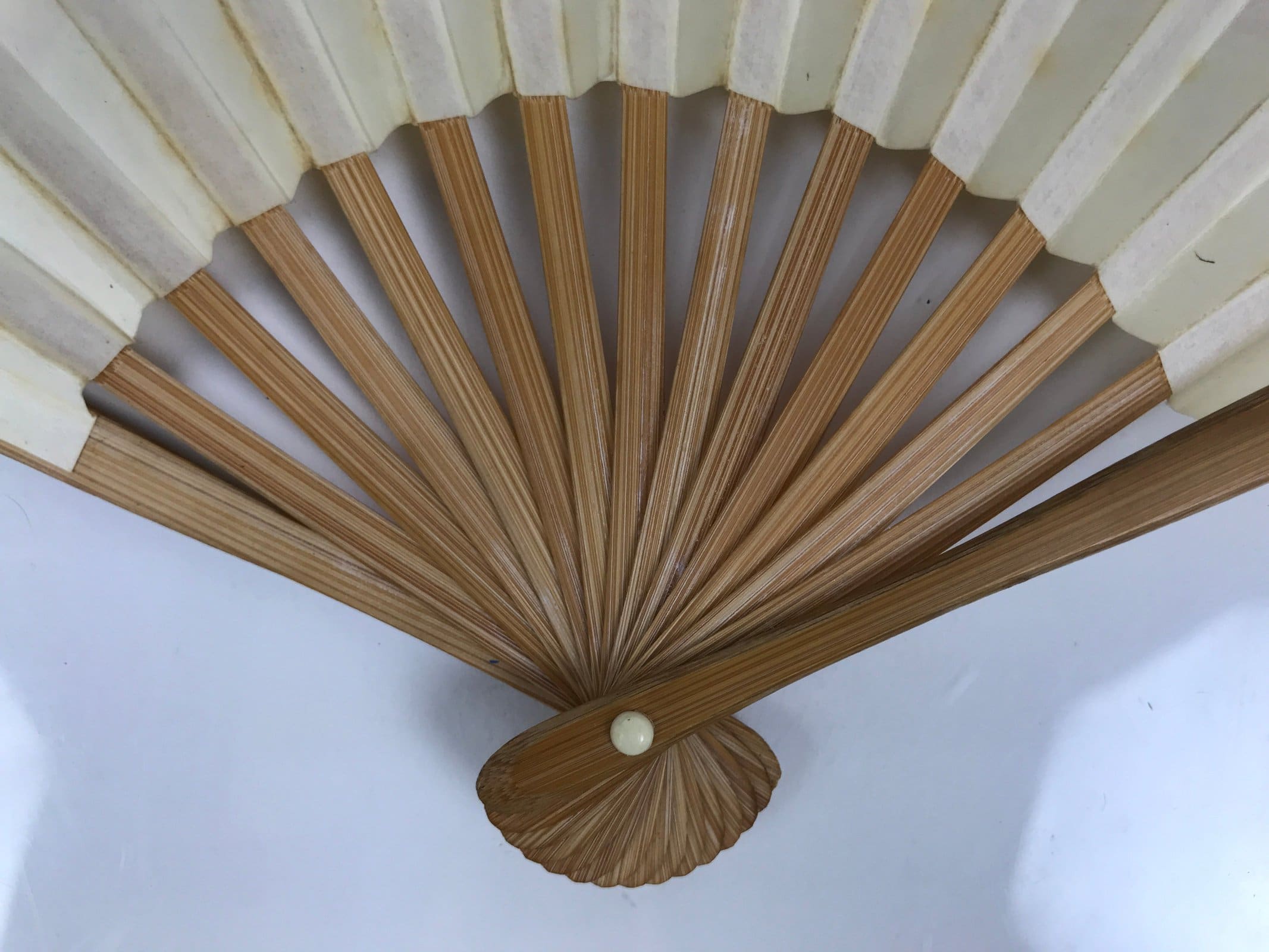 Japanese Miniature Paper Folding Fan Vtg Sensu Bamboo Frame Plum Pine Red 4D970