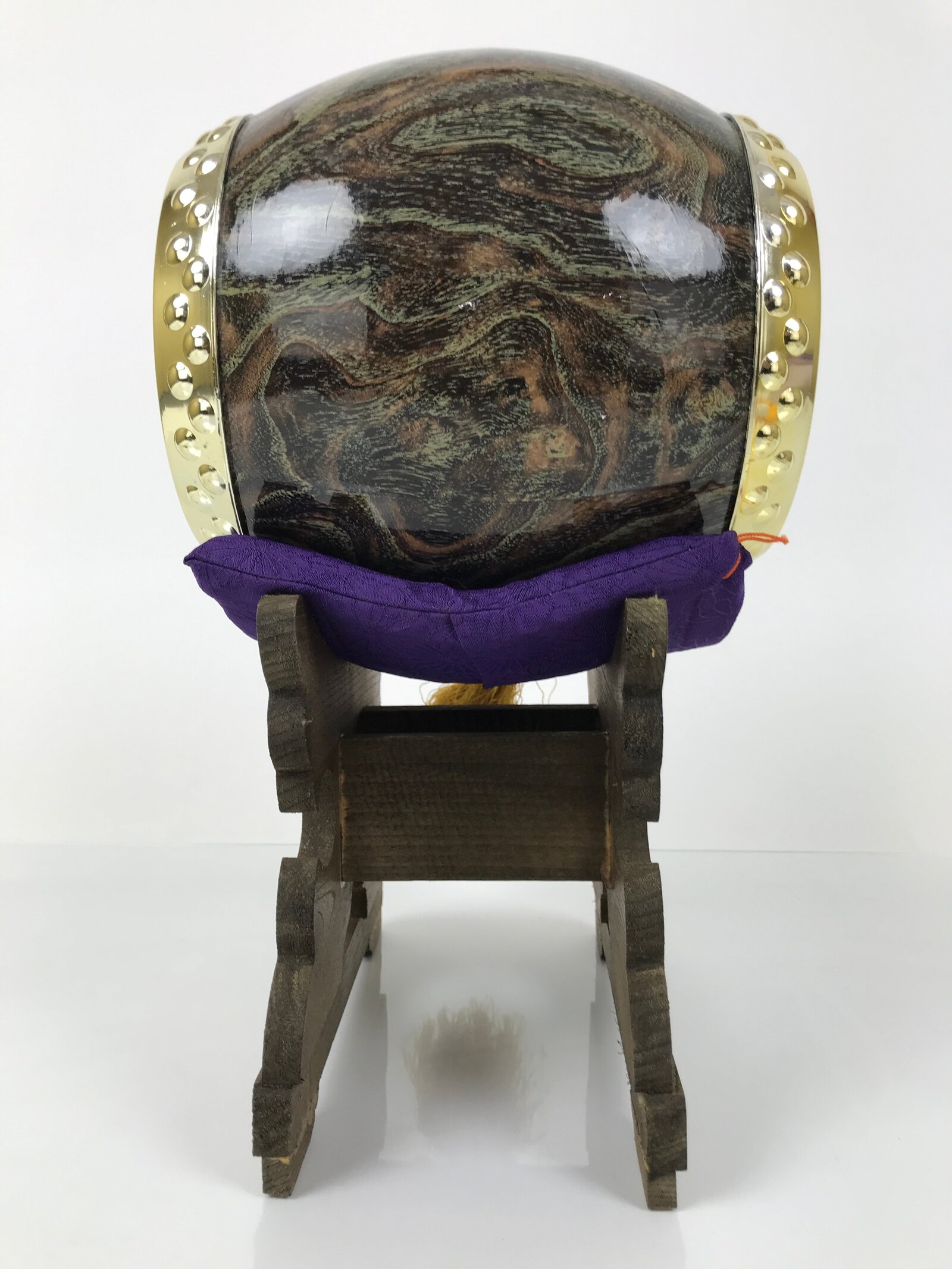 Japanese Miniature Taiko Drum Display Vtg Boys Day Stand Brown Gold Purple ID645