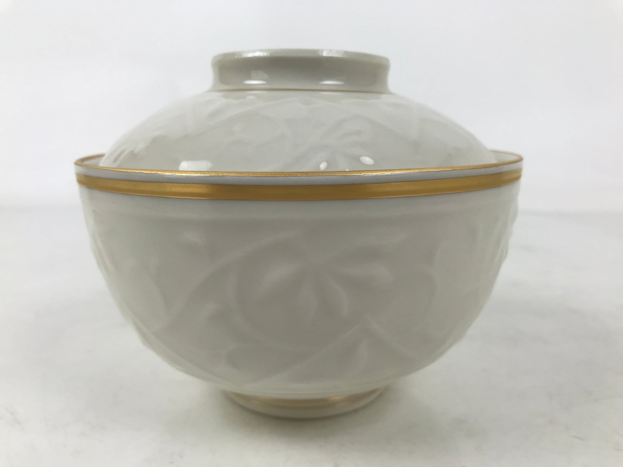 Japanese Mino Ware Porcelain Lidded Bowl Vtg White Red Gold Peony Flower Y422