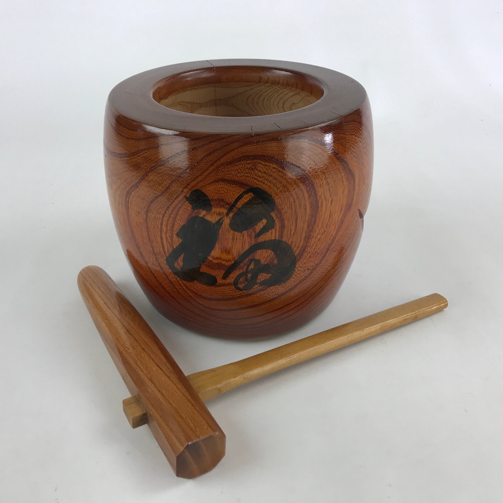 Japanese Mochitsuki Wood Mortar Pestle Set Vtg Brown Small Usu Kine Mochi JK588