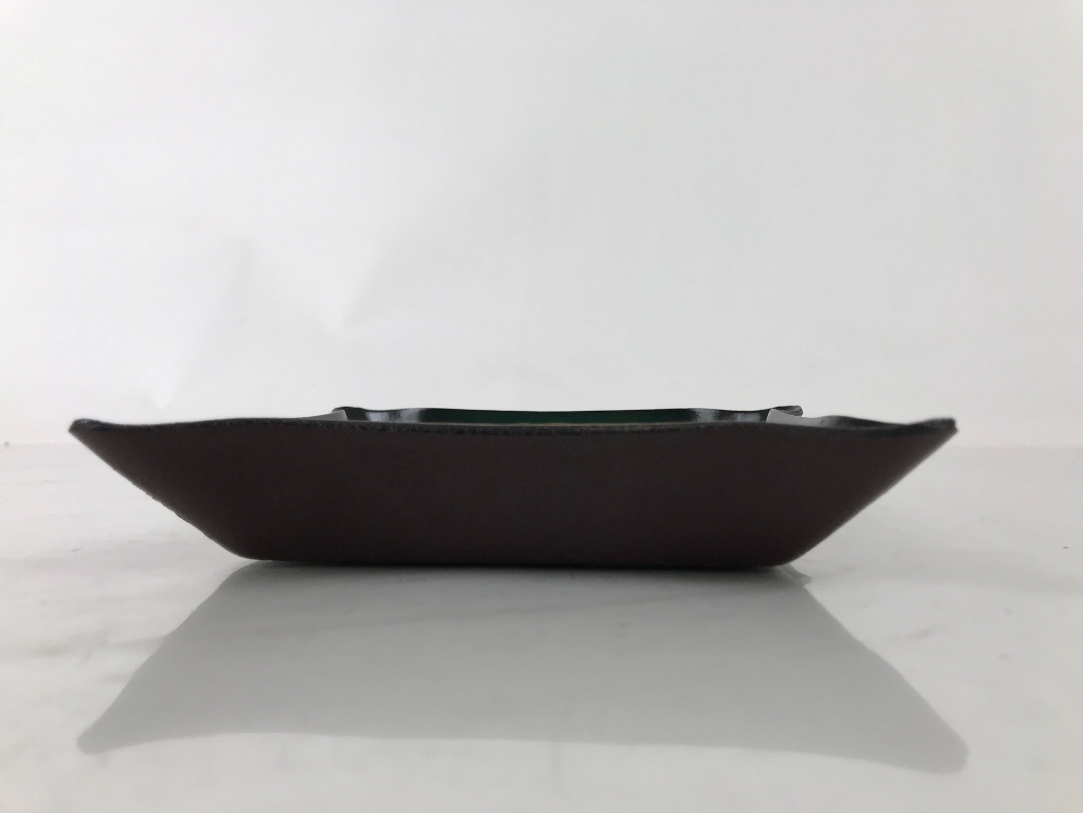 Japanese Molded Leather Trinket Tray Vtg Mandala Square Brown Green Red JK788