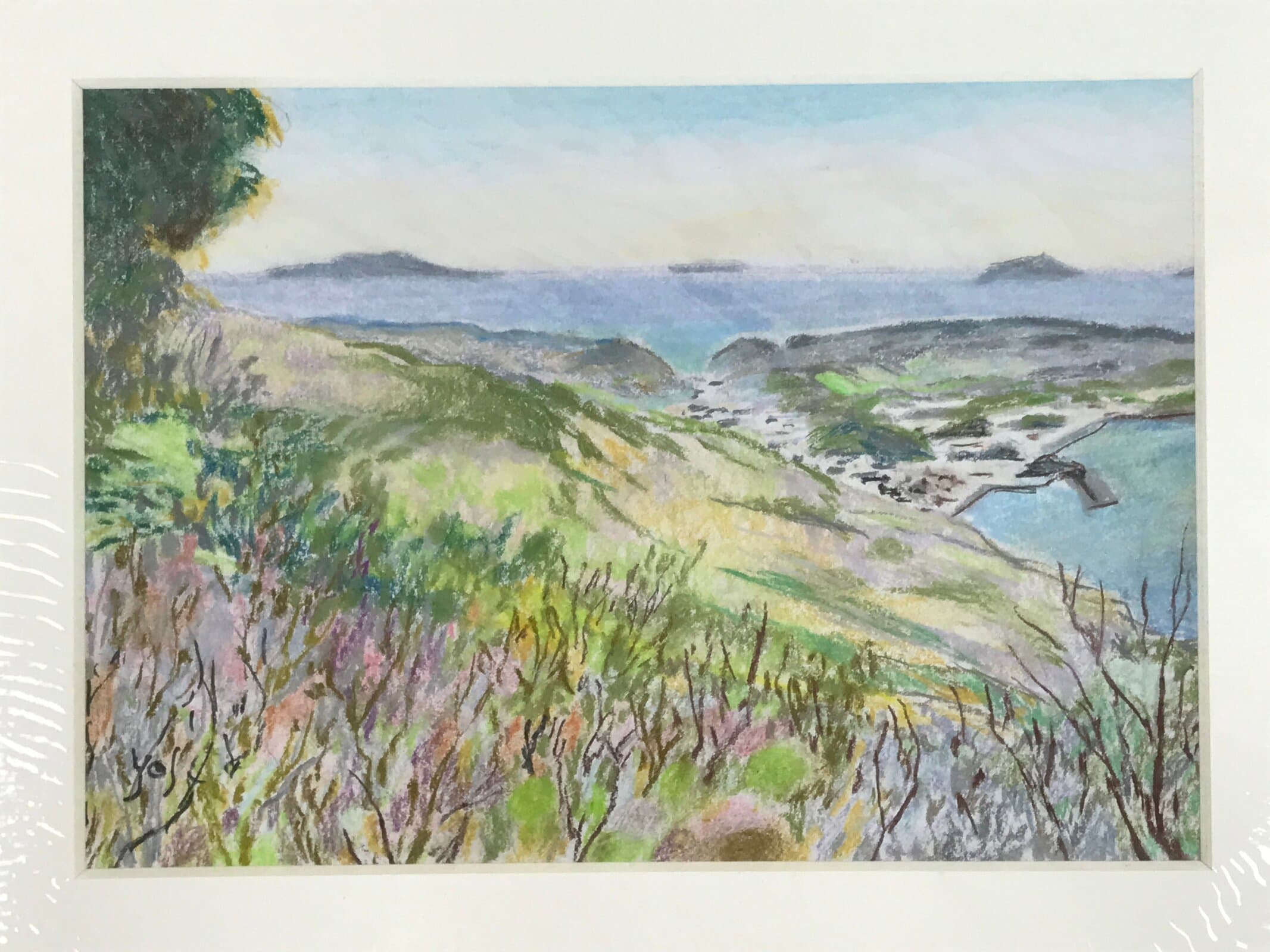 Japanese Mountain Overlook Pastel Drawing Art Signed Yoshihiro Hagino FL311