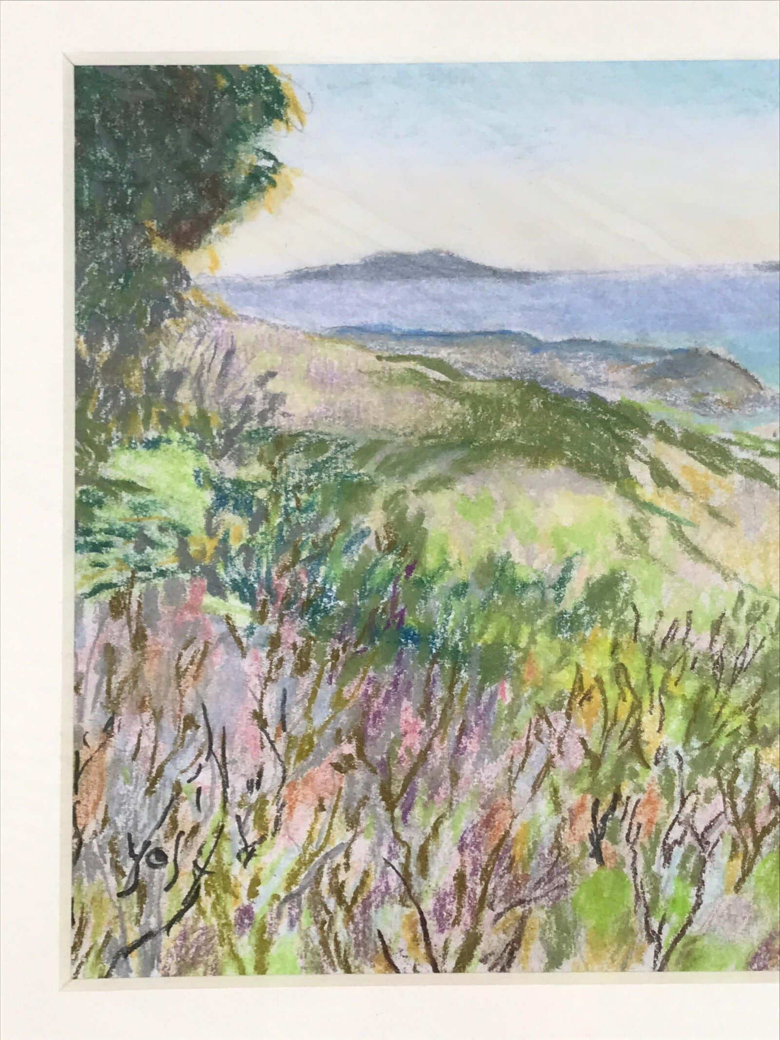 Japanese Mountain Overlook Pastel Drawing Art Signed Yoshihiro Hagino FL311