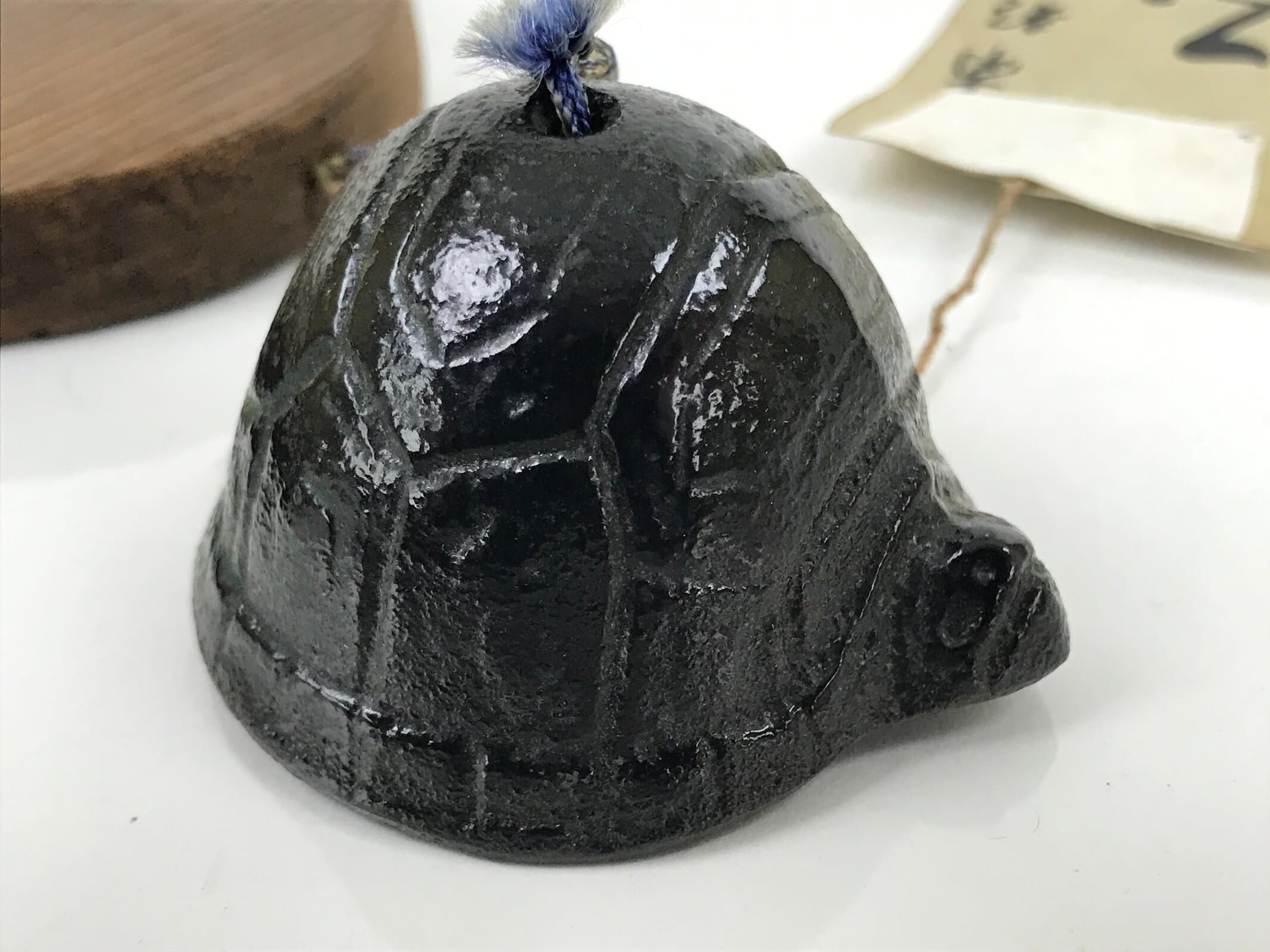 Japanese Nanbu Iron Furin Wind Chime Tetsurin Vtg Bell Wood Pufferfish DR531