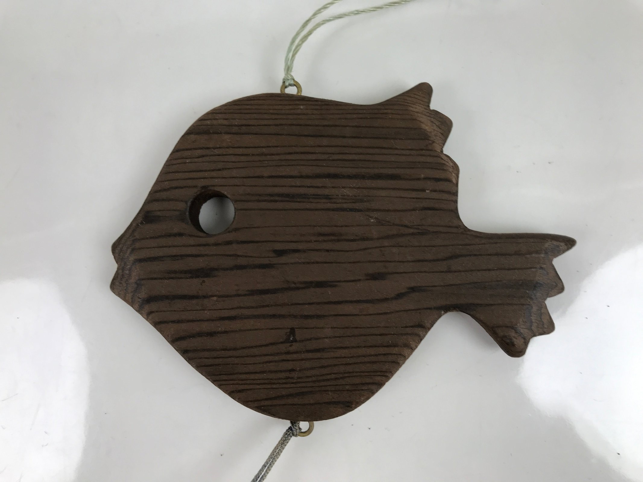 Japanese Nanbu Iron Furin Wind Chime Tetsurin Vtg Bell Wood Pufferfish DR531