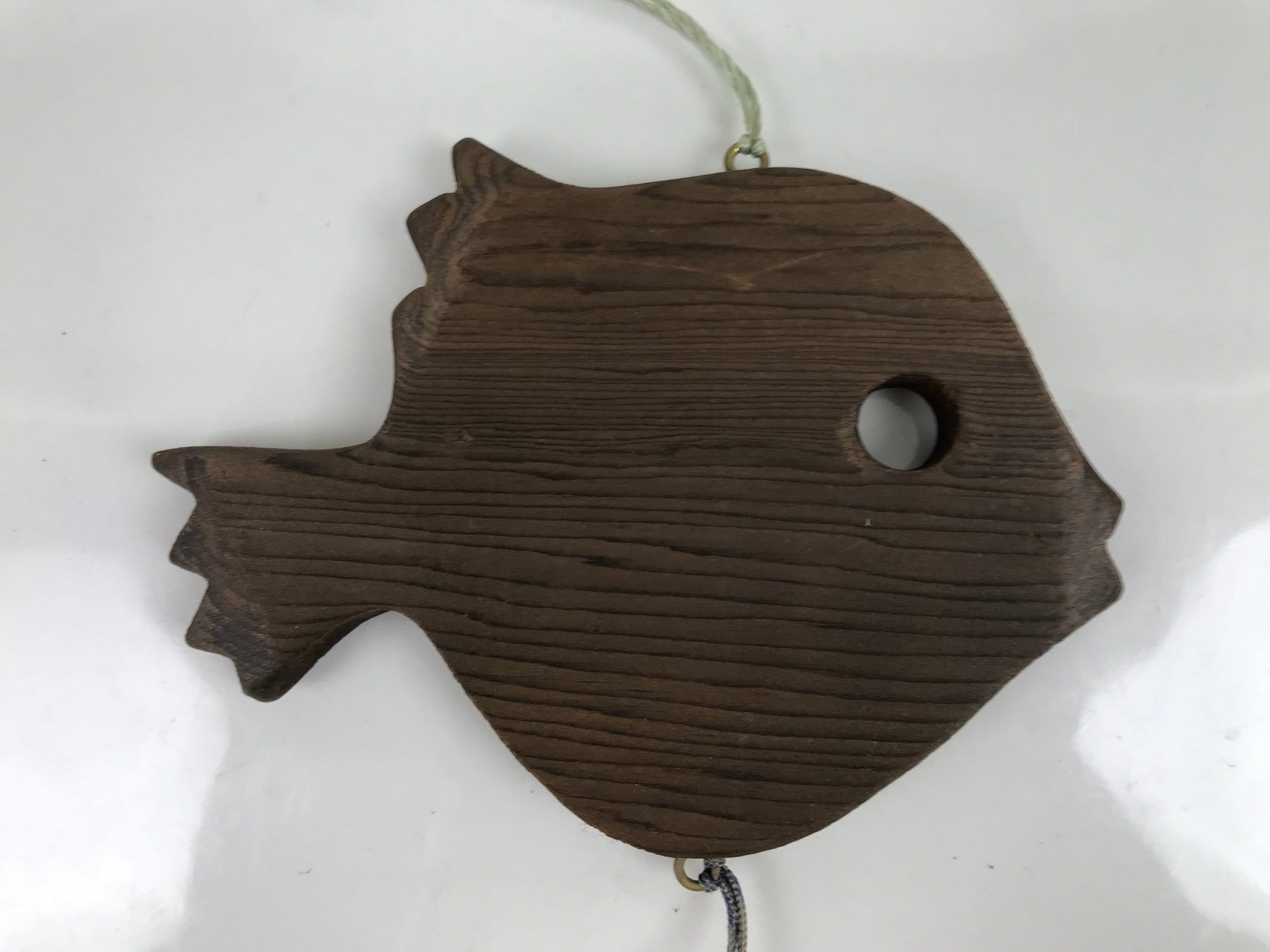 Japanese Nanbu Iron Furin Wind Chime Tetsurin Vtg Bell Wood Pufferfish DR531