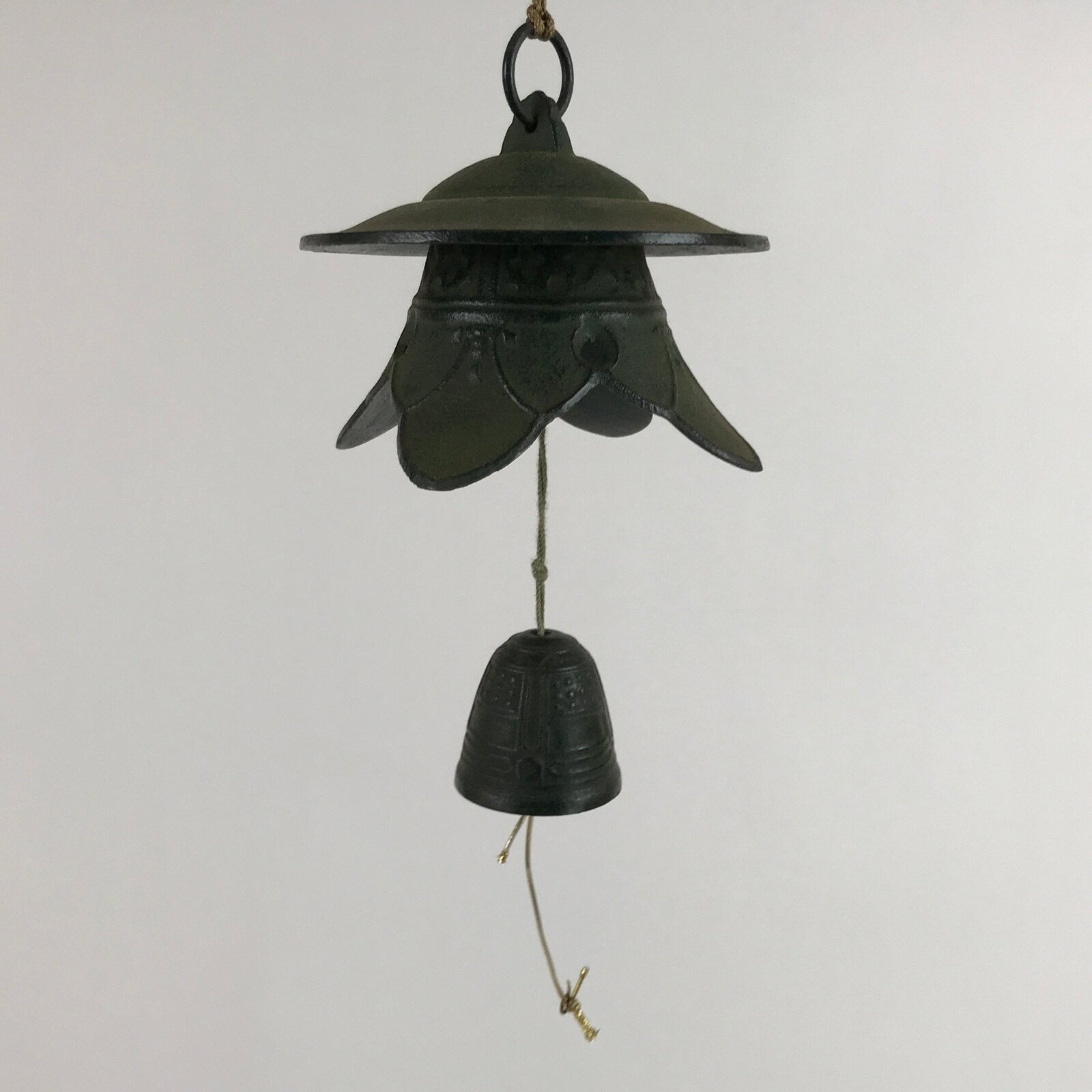 Japanese Nanbu Iron Furin Wind Chime Tetsurin Vtg Green Bell Toro Lantern DR532