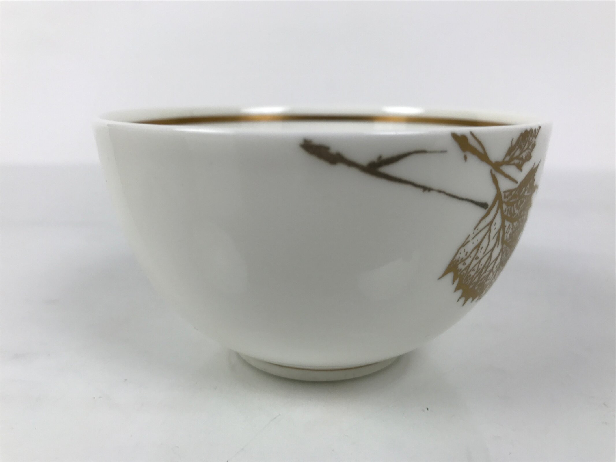 Japanese Narumi Porcelain Yunomi Teacup Pottery Vtg White Brown Gold Leaf TC616