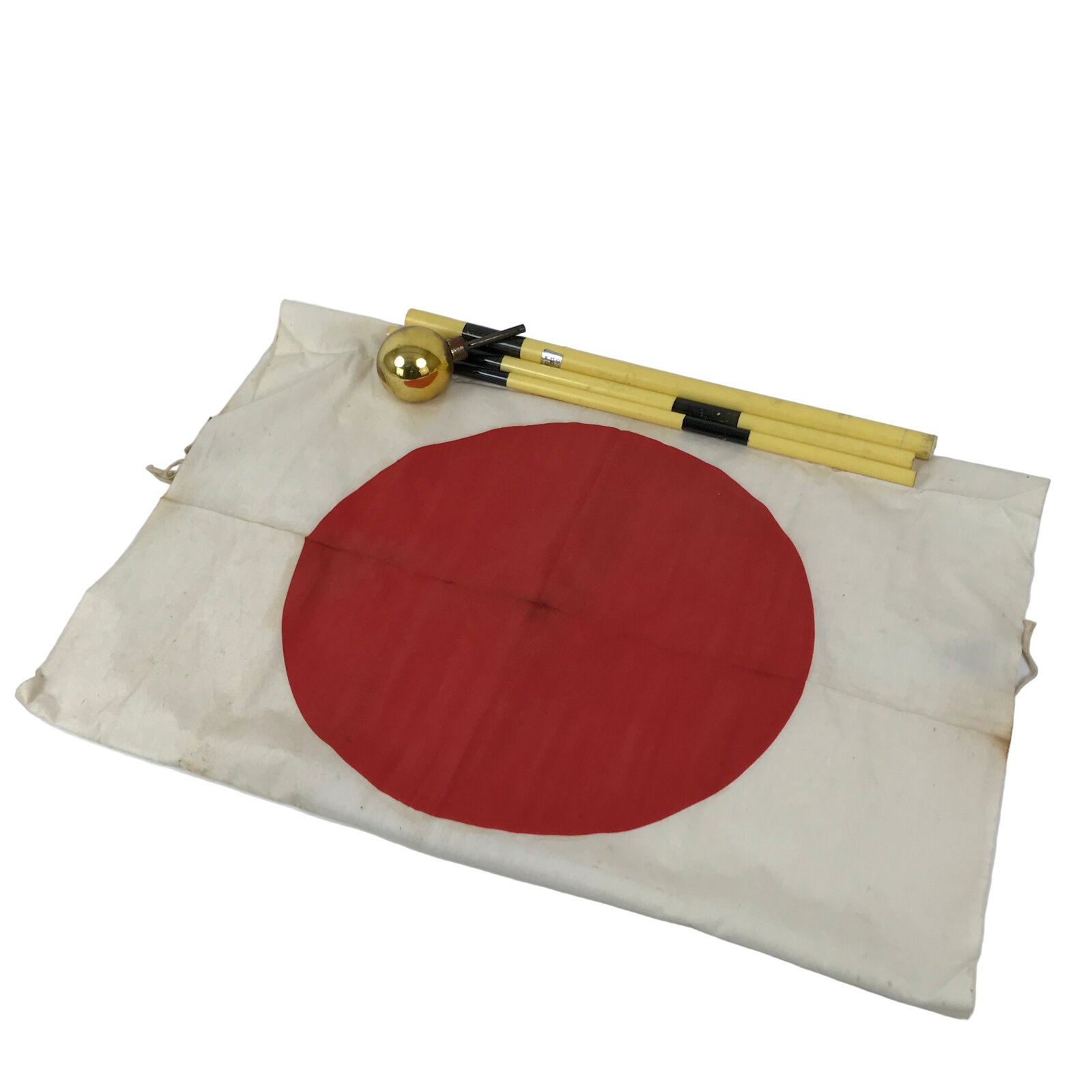 Japanese National Flag w/Pole Vtg Hinomaru Red White Fabric Storage Case JK934
