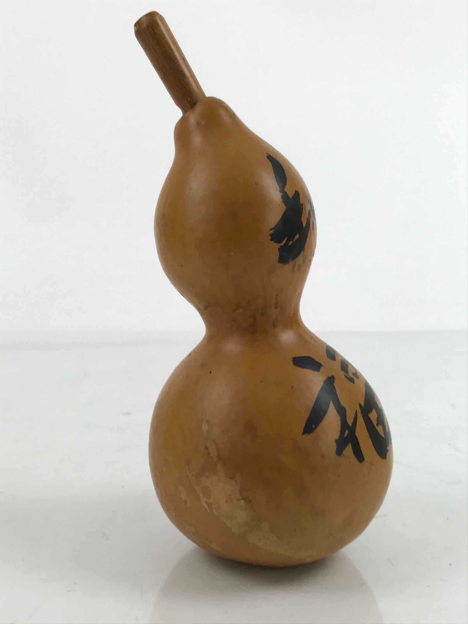 Japanese Natural Hyotan Gourd Kanji Vtg Sake Bottle Lucky Charm Calabash G272