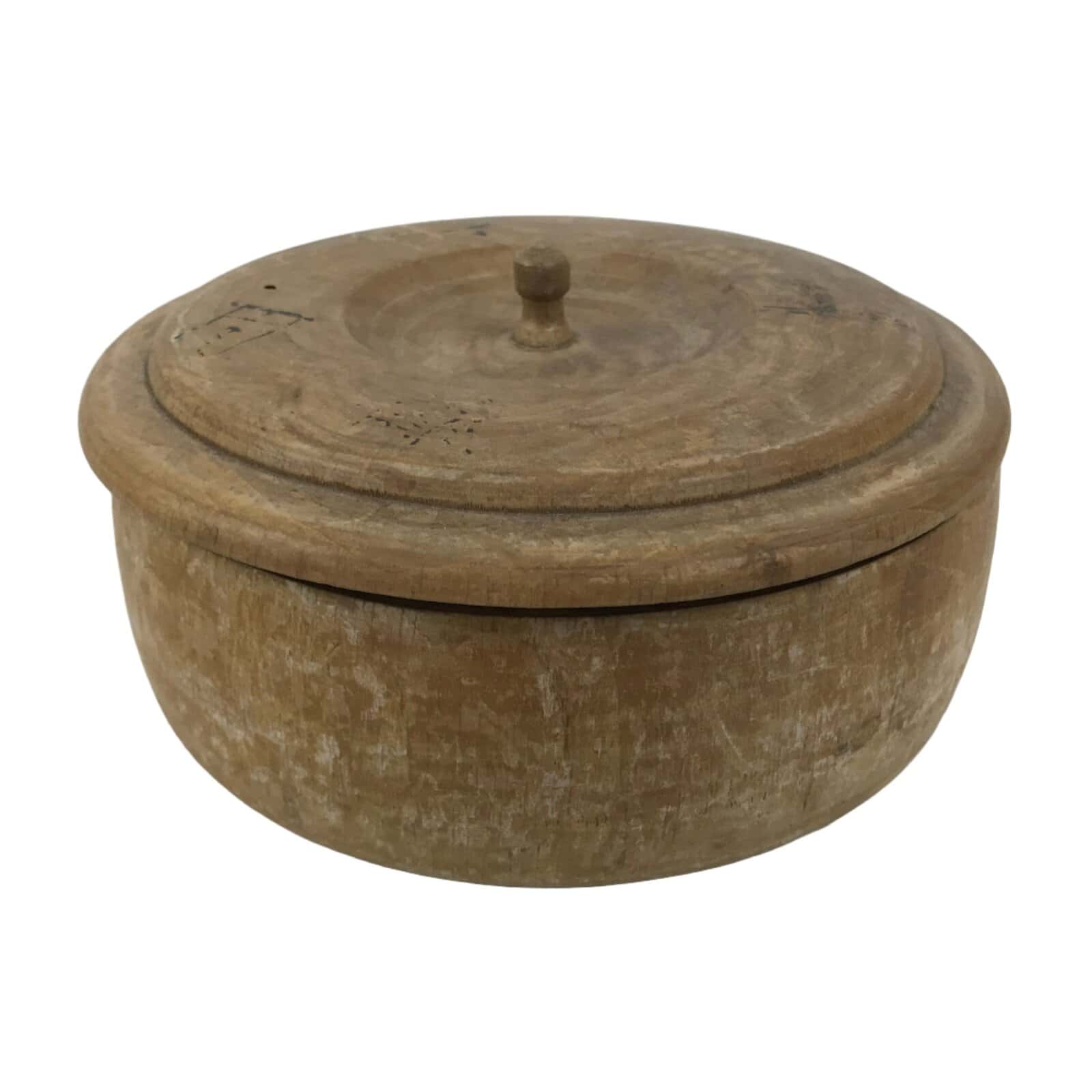 Japanese Natural Wood Lidded Kashiki Snack Bowl Vtg Kashibachi Brown Grain L544