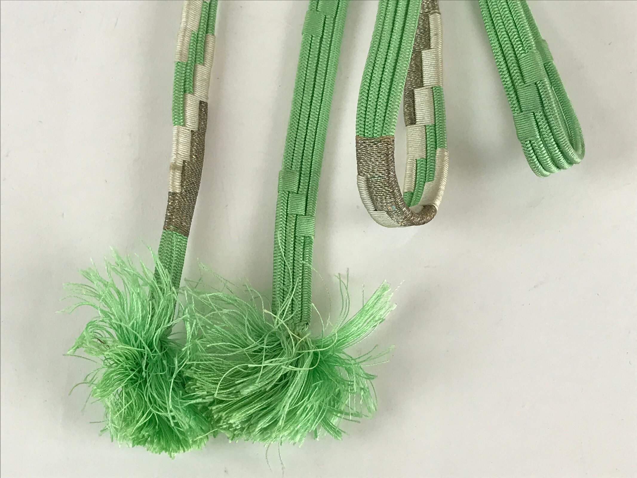 Japanese Obijime Kimono Accessory Silk Kumihimo Vtg Kimono Cord Green OJ178