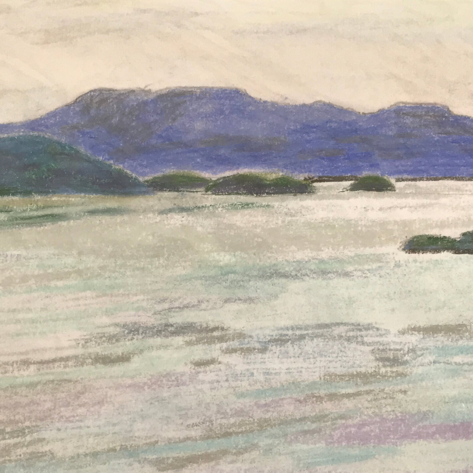 Japanese Ocean Coastline Landscape Pastel Drawing Original Art Unsigned FL304