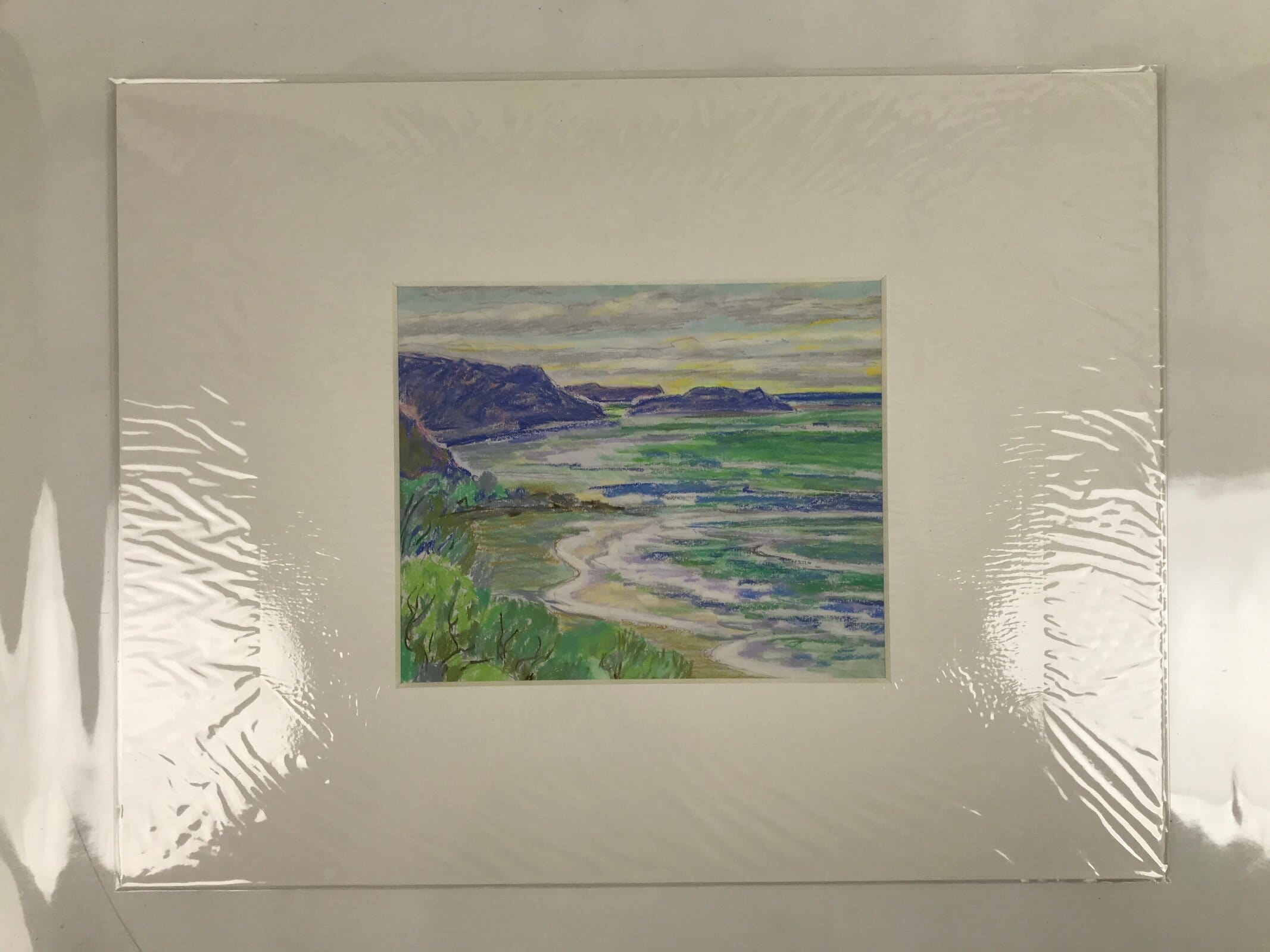 Japanese Ocean Coastline Serene Beach Pastel Drawing Original Art Unsigned FL330