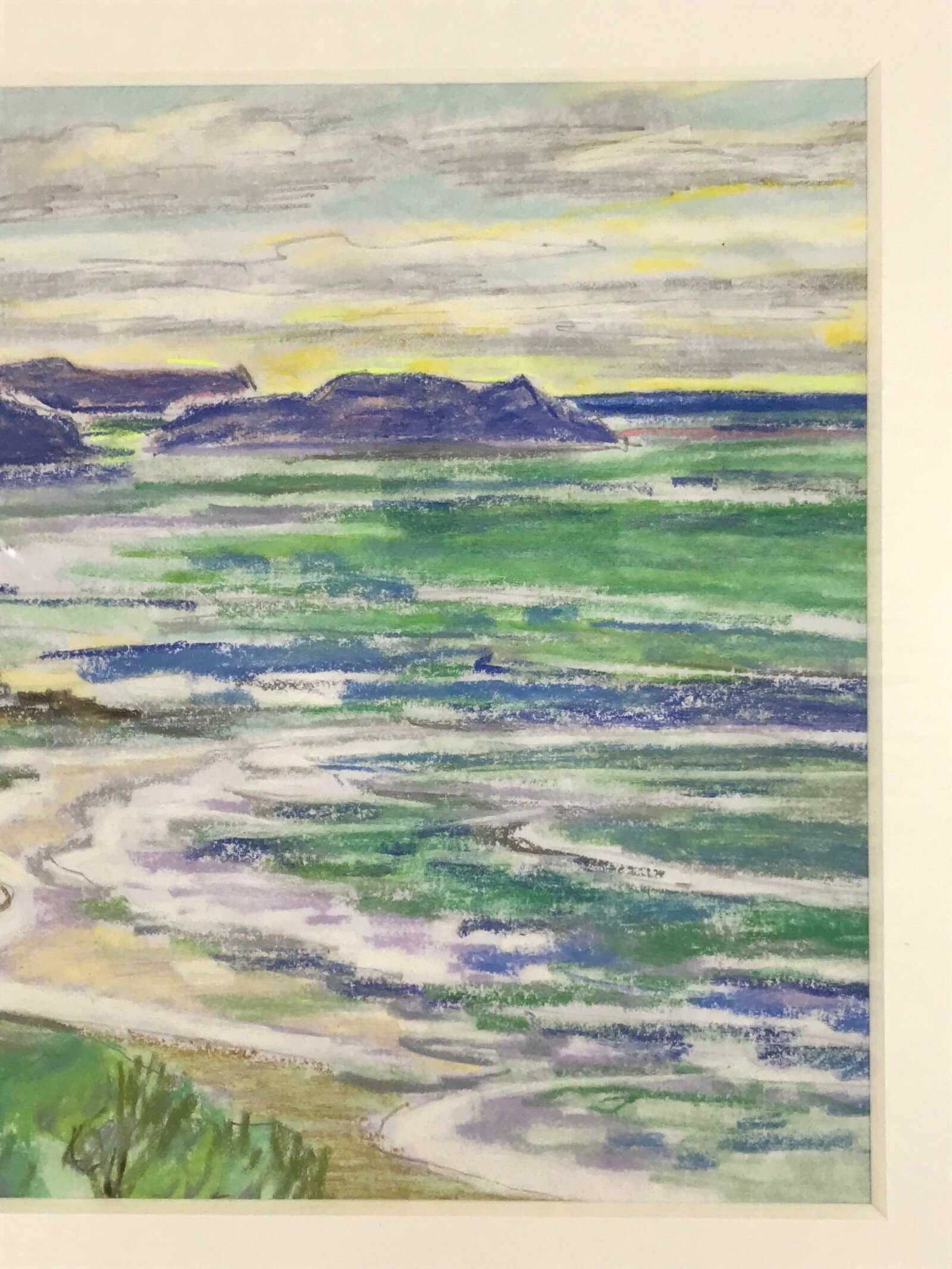 Japanese Ocean Coastline Serene Beach Pastel Drawing Original Art Unsigned FL330